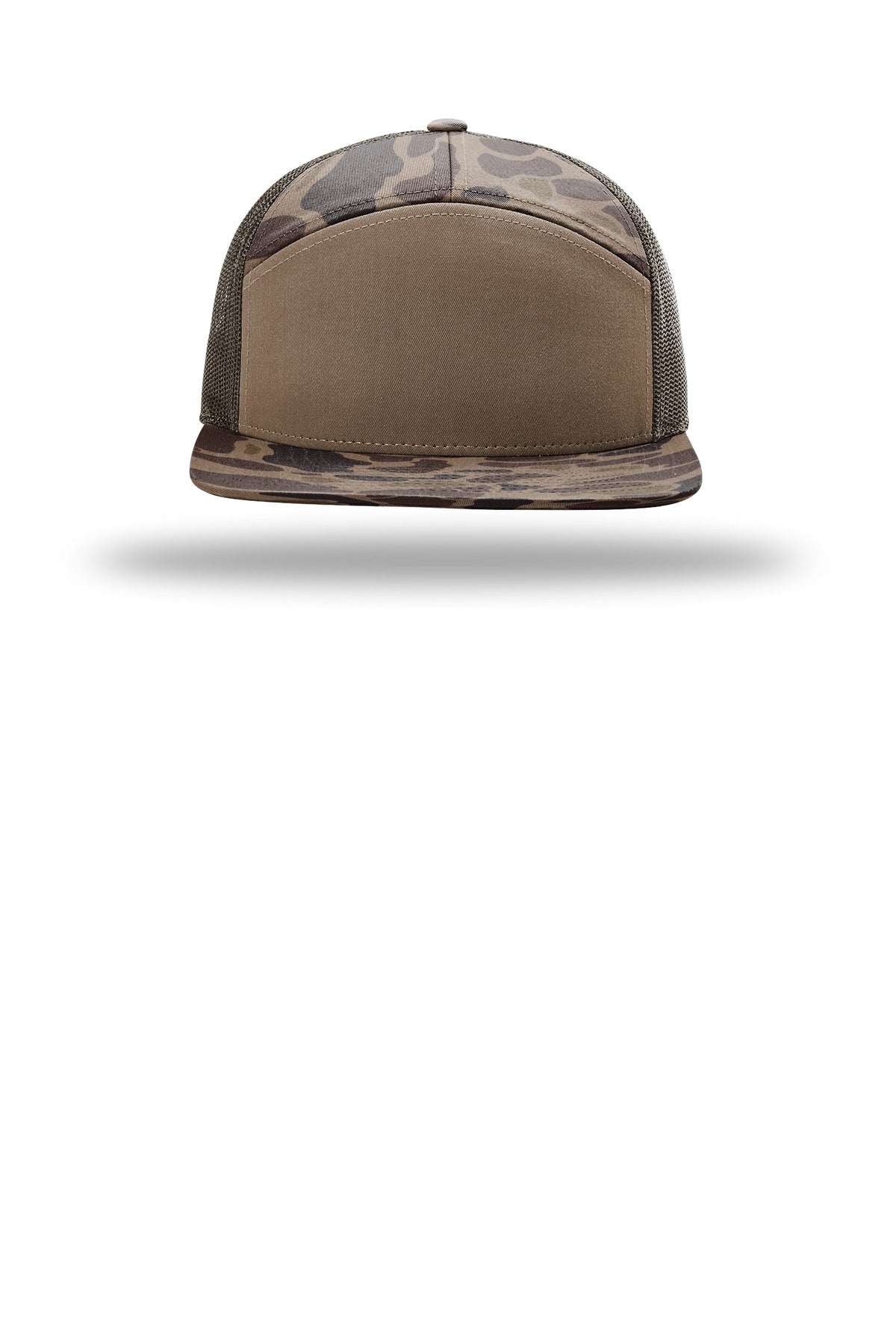 Richardson Printed 7-Panel Trucker — 168P — Bark Duck Camo/ Brown flat front