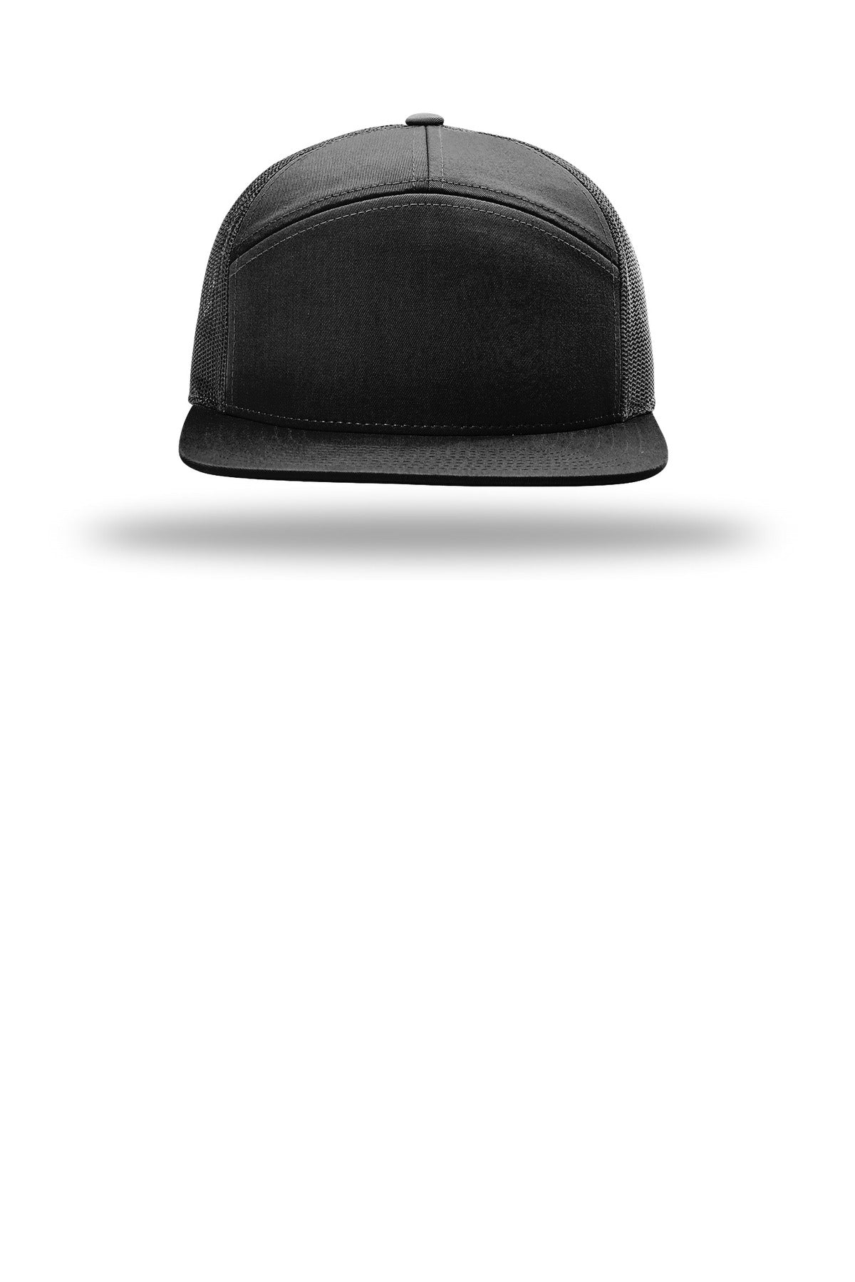 Richardson 7-Panel Structured Trucker Hat — 168 — Black flat front
