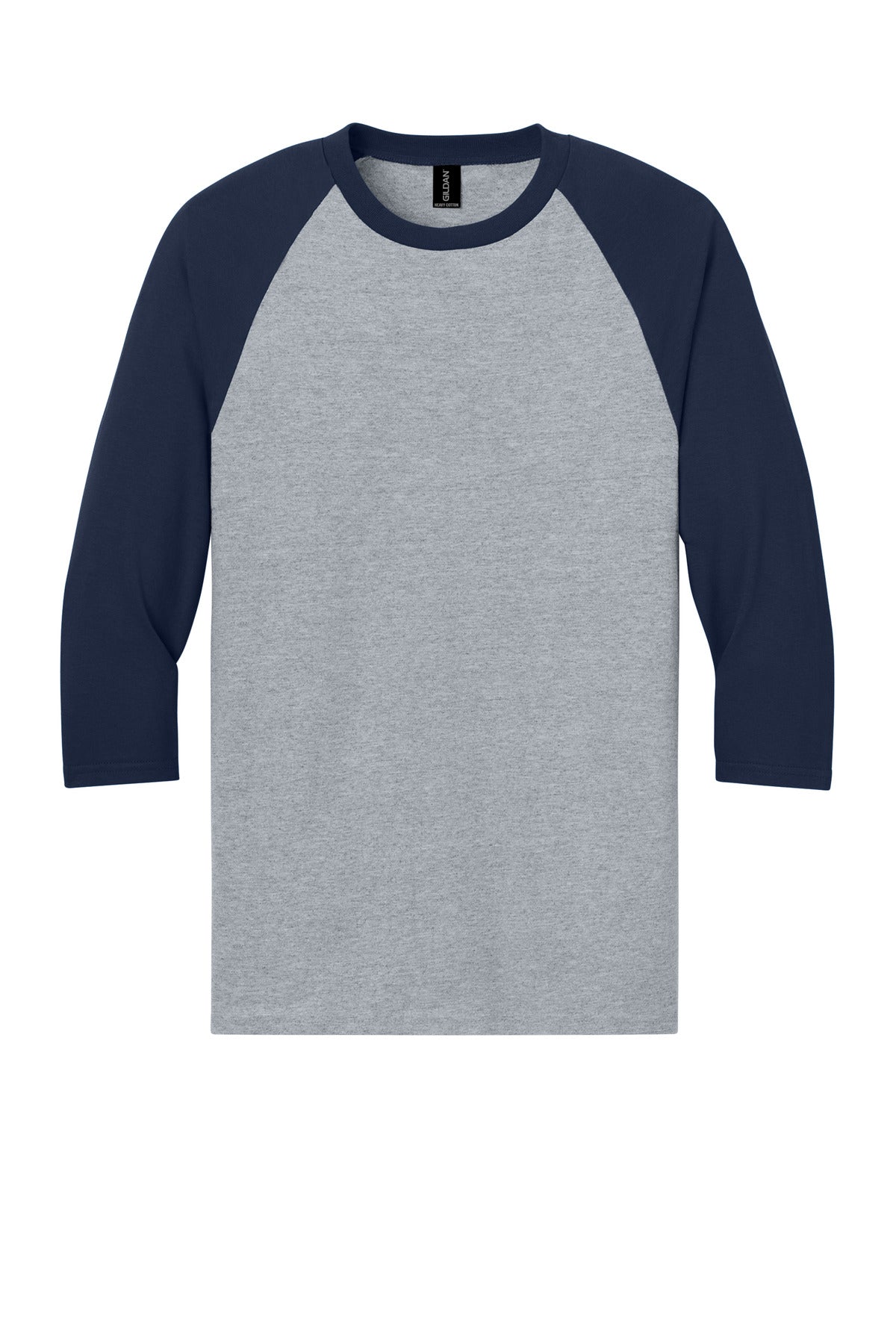 Gildan Heavy Cotton 3/4 Sleeve Raglan T-shirt — 5700 — Sport Grey Trim Navy flat front