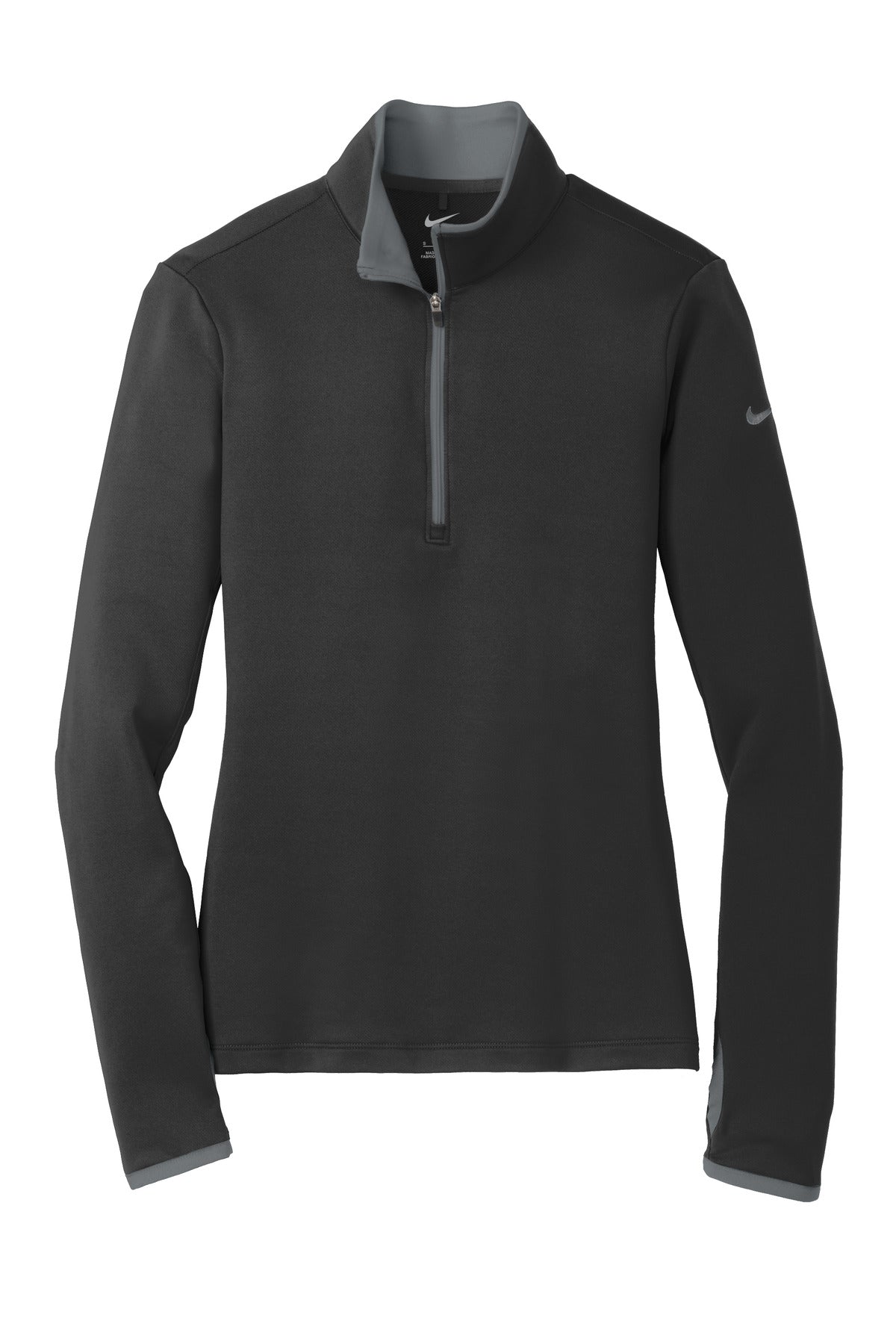 Nike Women's Dri-FIT Stretch 1/2-Zip Cover-Up — 779796 — Black/ Dark Grey flat front