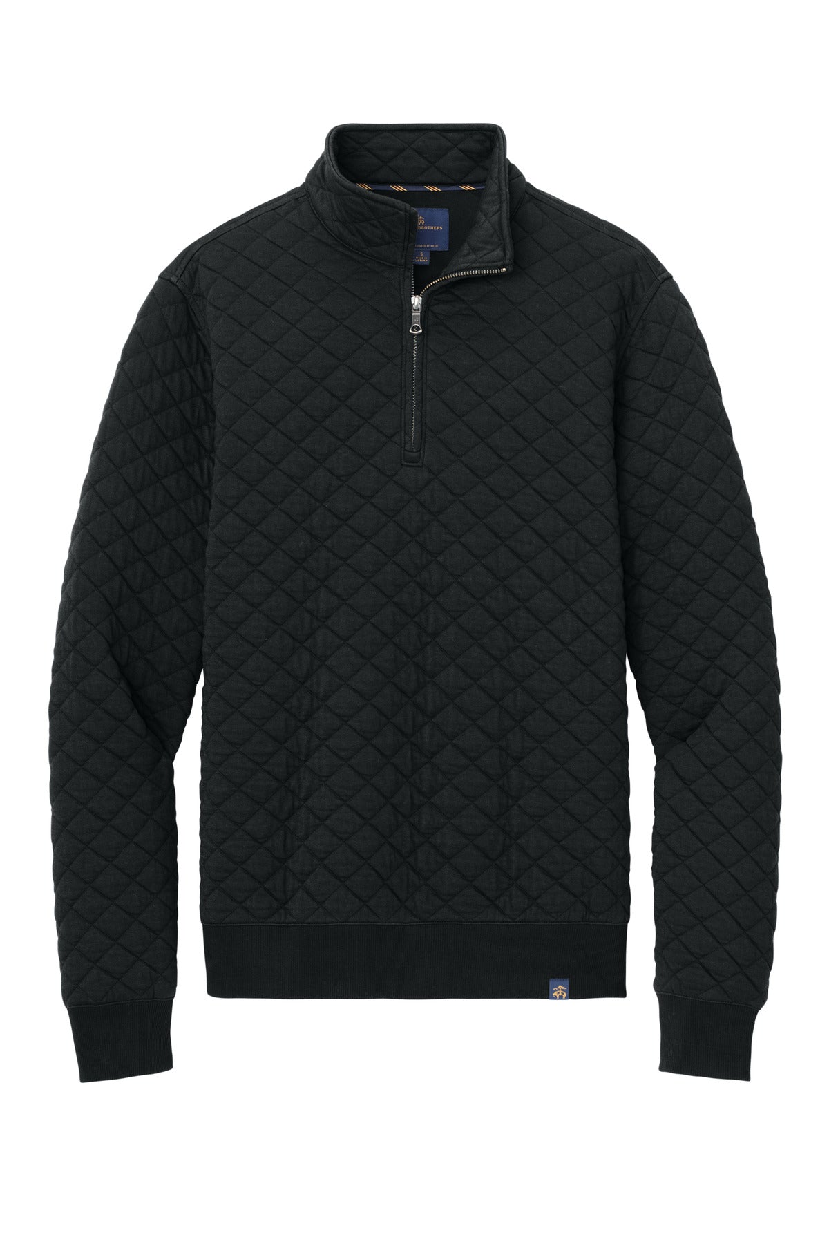 Brooks Brothers Diamond Quilt Quarter Zip Sweatshirt — BB18212 — Deep Black flat front