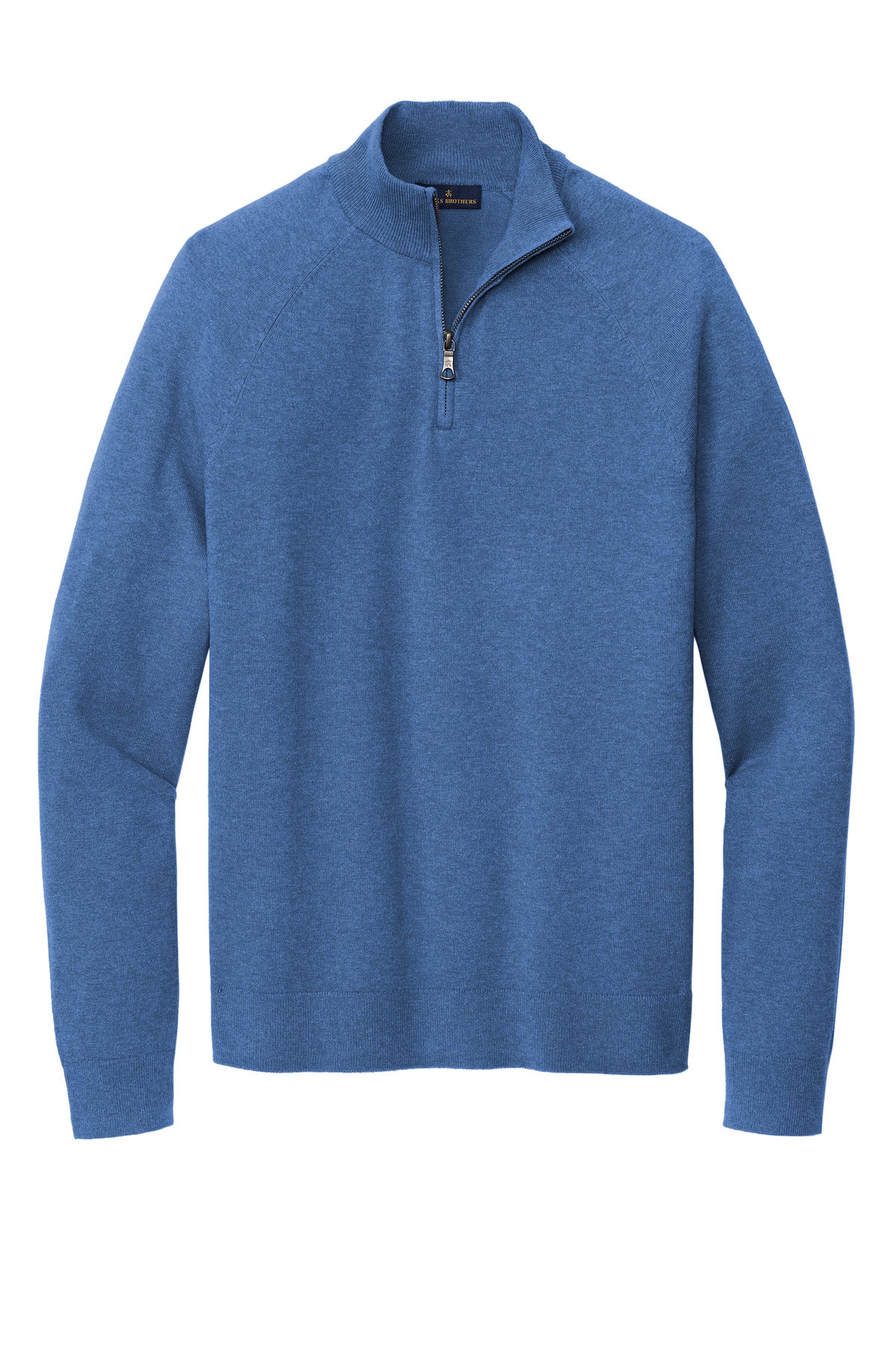 Brooks Brothers Stretch Quarter Zip Sweatshirt — BB18402 — Charter Blue Heather flat front