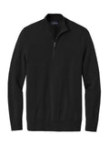 Brooks Brothers Merino Wool Birdseye Quarter Zip Sweater — BB18412 — Deep Black flat front