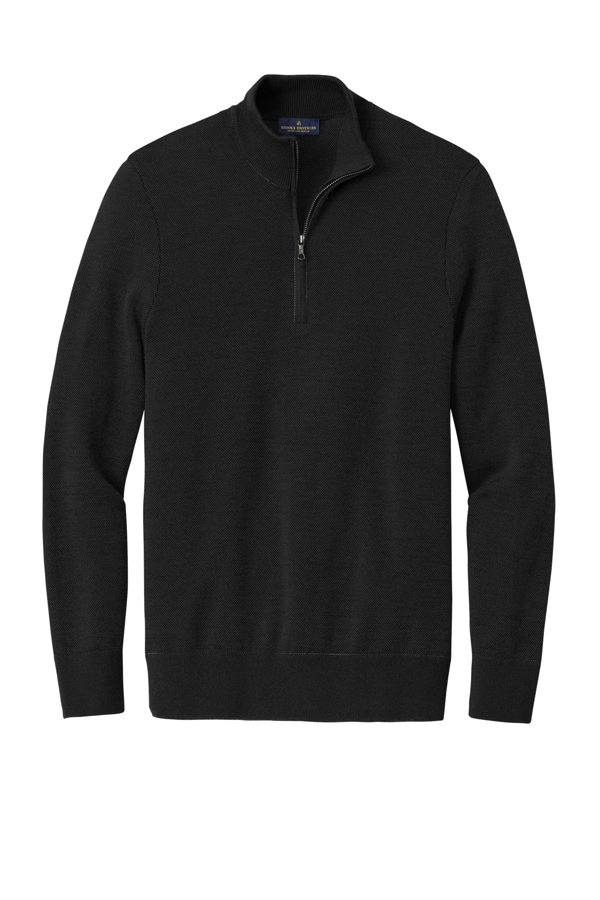 Brooks Brothers Merino Wool Birdseye Quarter Zip Sweater — BB18412 — Deep Black flat front