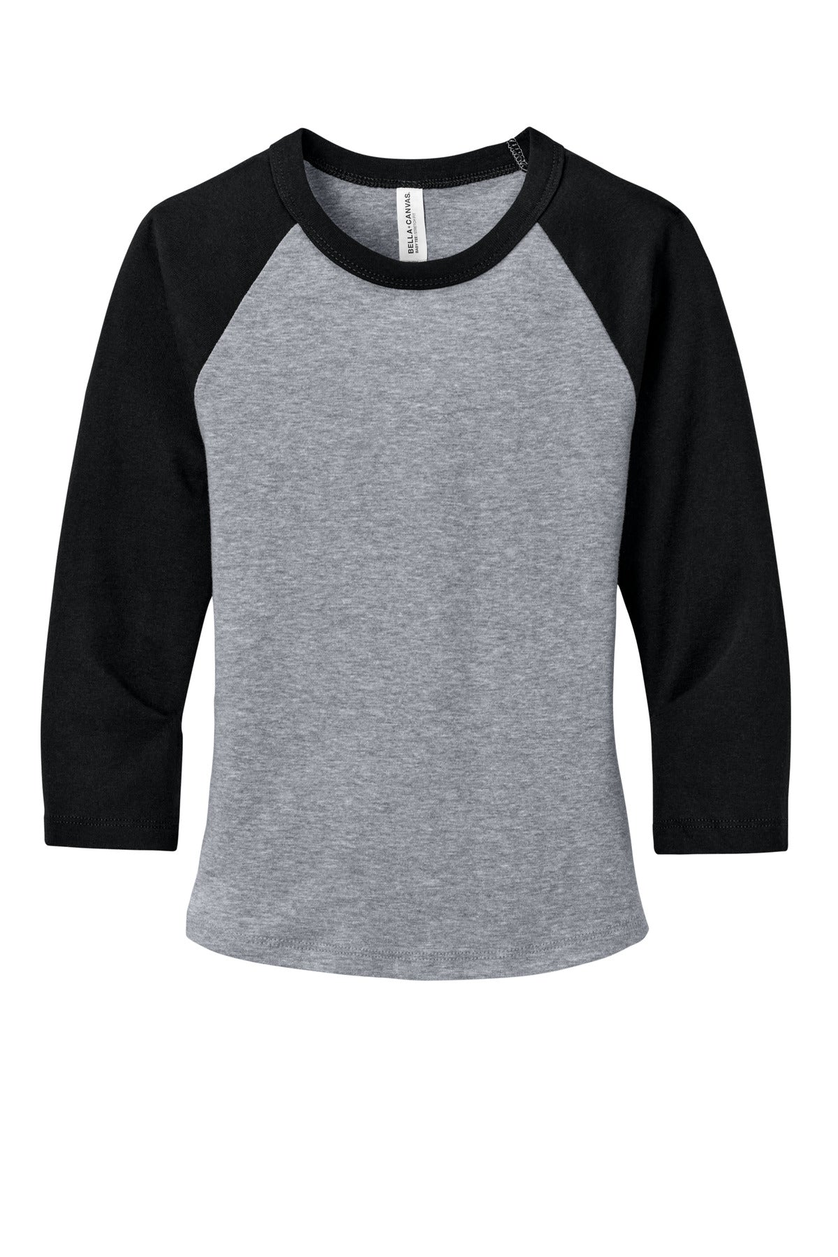 Bella + Canvas Women's Micro Rib 3/4 Raglan Cropped T-shirt — BC1200 — Athletic Heather/ Black flat front