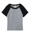 Bella + Canvas Women's Micro Rib Raglan Cropped T-shirt — BC1201 — Athletic Heather/ Black flat front