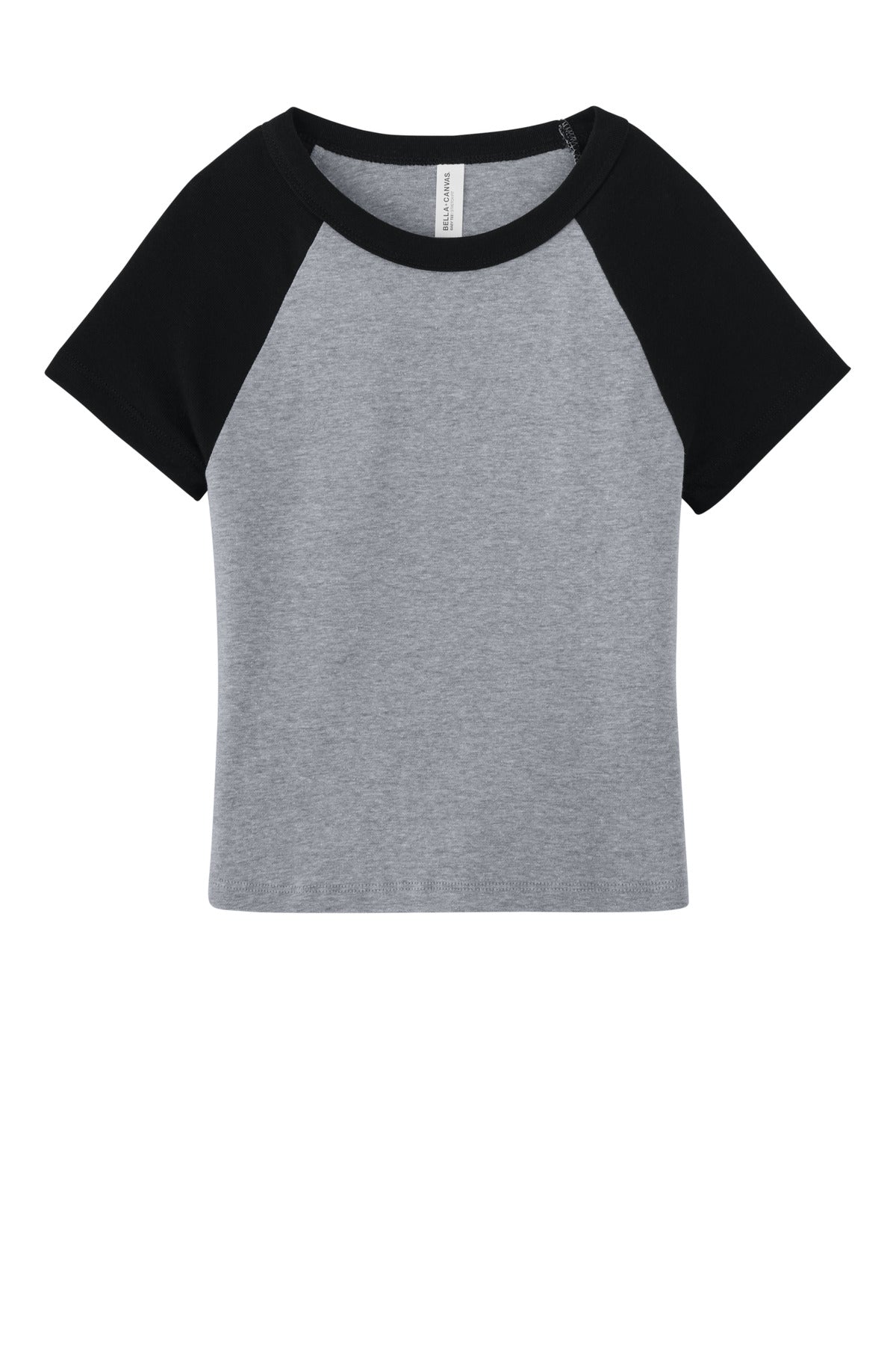 Bella + Canvas Women's Micro Rib Raglan Cropped T-shirt — BC1201 — Athletic Heather/ Black flat front