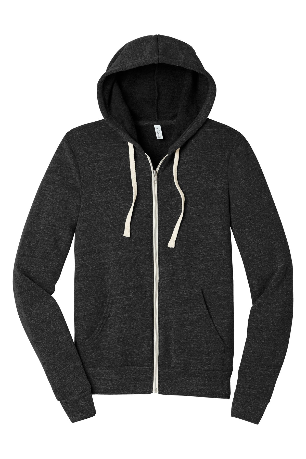Bella + Canvas Tri-Blend Zip Hoodie — BC3909 — Charcoal-Black Triblend flat front