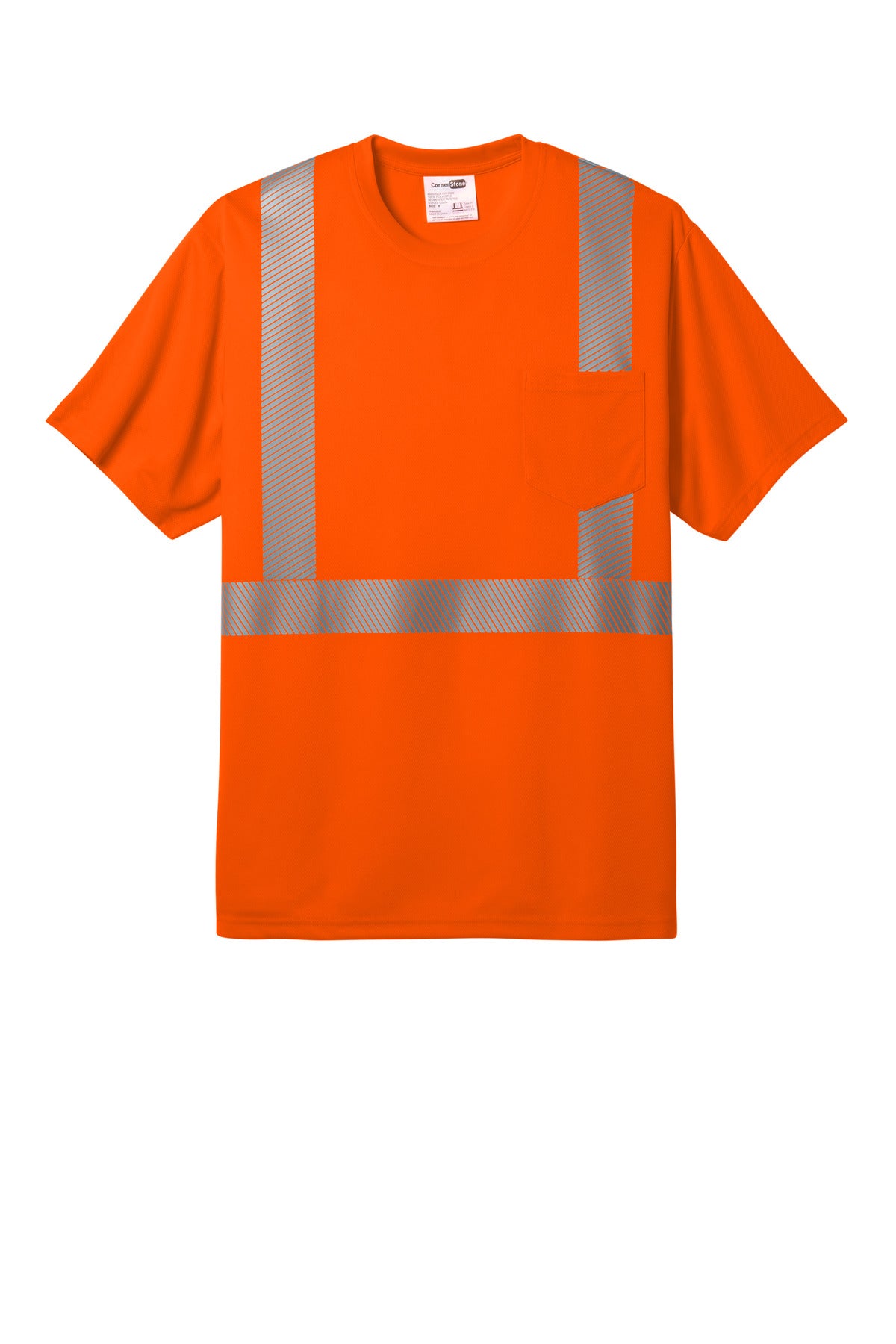 CornerStone Class 2 Segmented Tape Safety Pocket T-shirt — CS204 — Safety Orange flat front