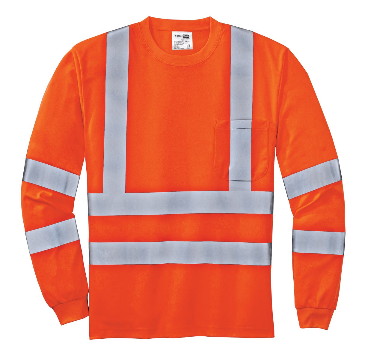CornerStone Class 3 Snag-Resistant Safety Long Sleeve T-shirt — CS409 — Safety Orange flat front