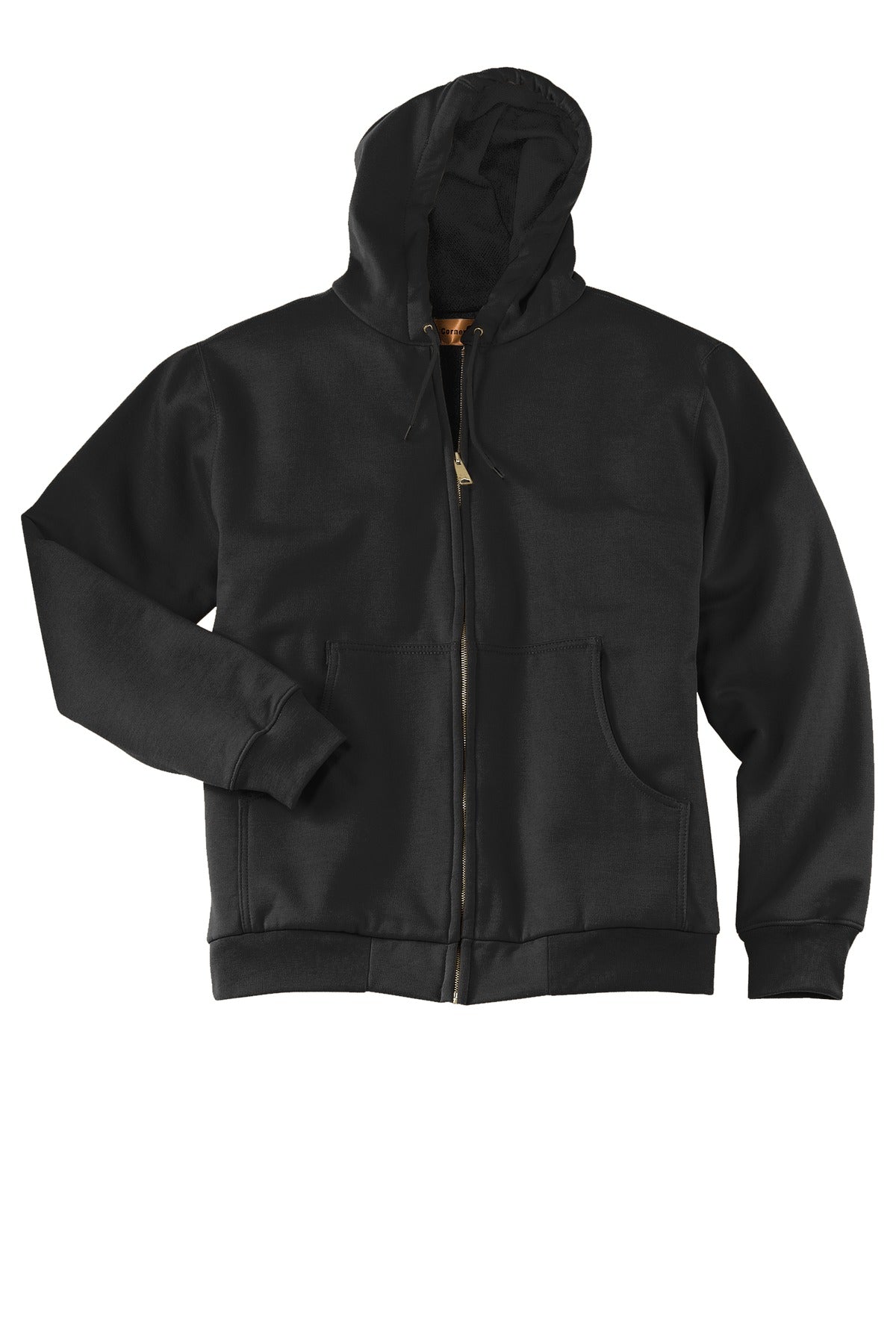 CornerStone Heavyweight Thermal Lined Zip Hoodie — CS620 — Black flat front