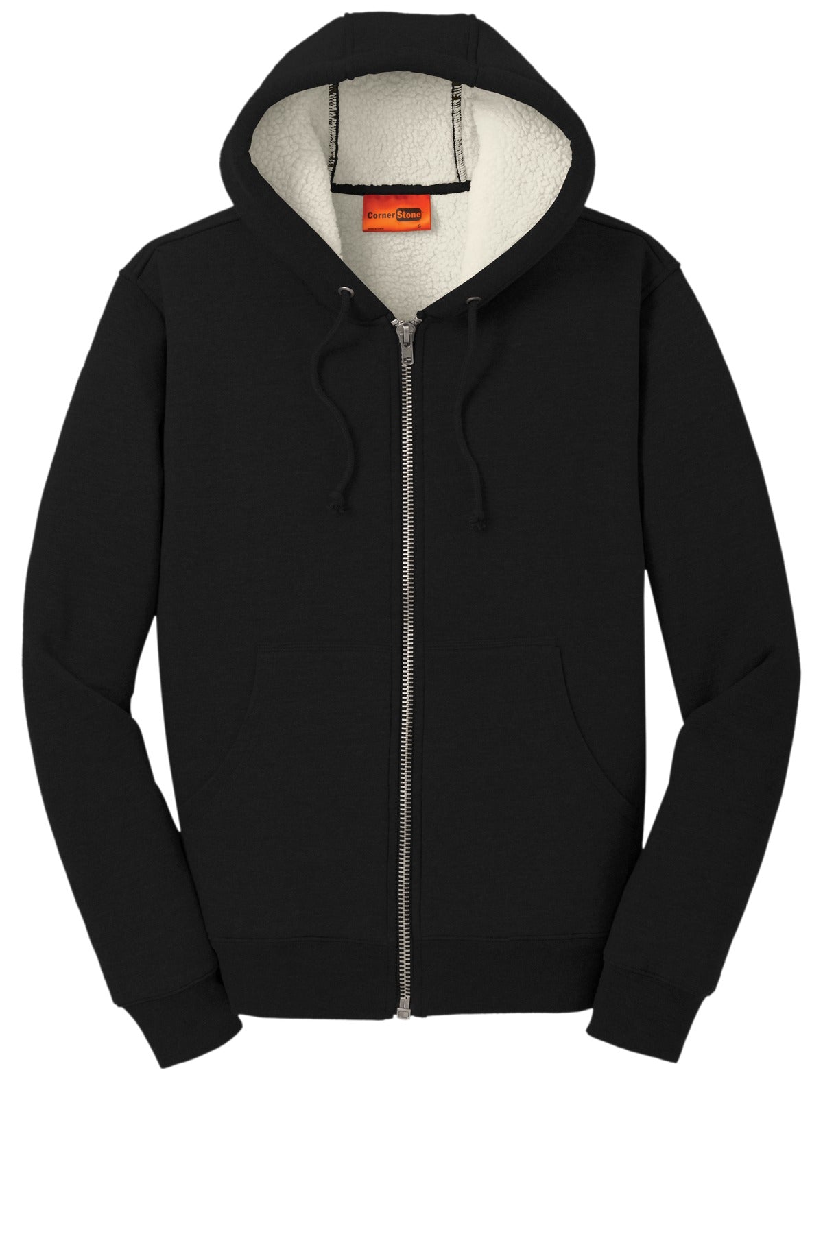 CornerStone DWR Heavyweight Sherpa-Lined Zip Hoodie — CS625 — Black flat front