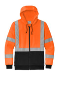 CornerStone Class 3 Heavy Duty Fleece Safety Zip Hoodie — CSF300 — Safety Orange flat front