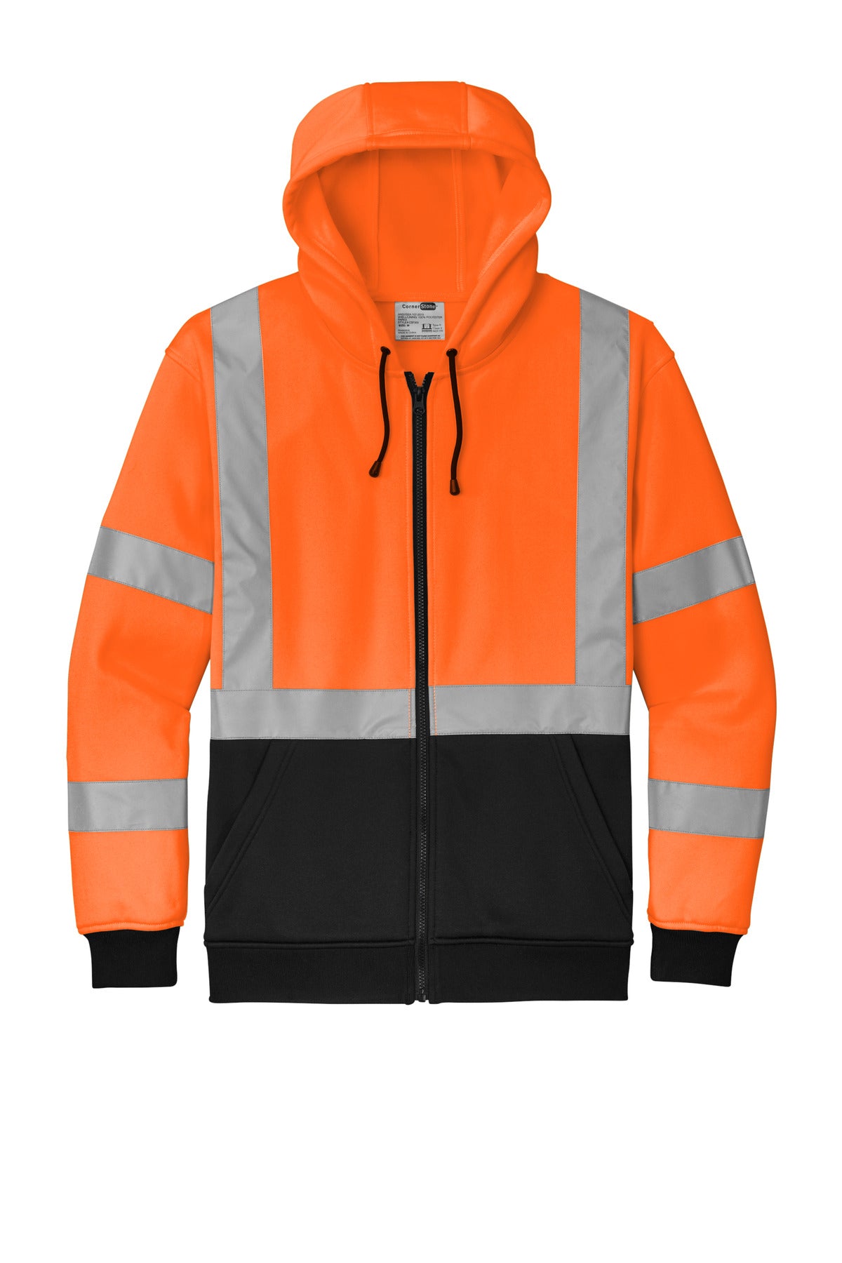 CornerStone Class 3 Heavy Duty Fleece Safety Zip Hoodie — CSF300 — Safety Orange flat front
