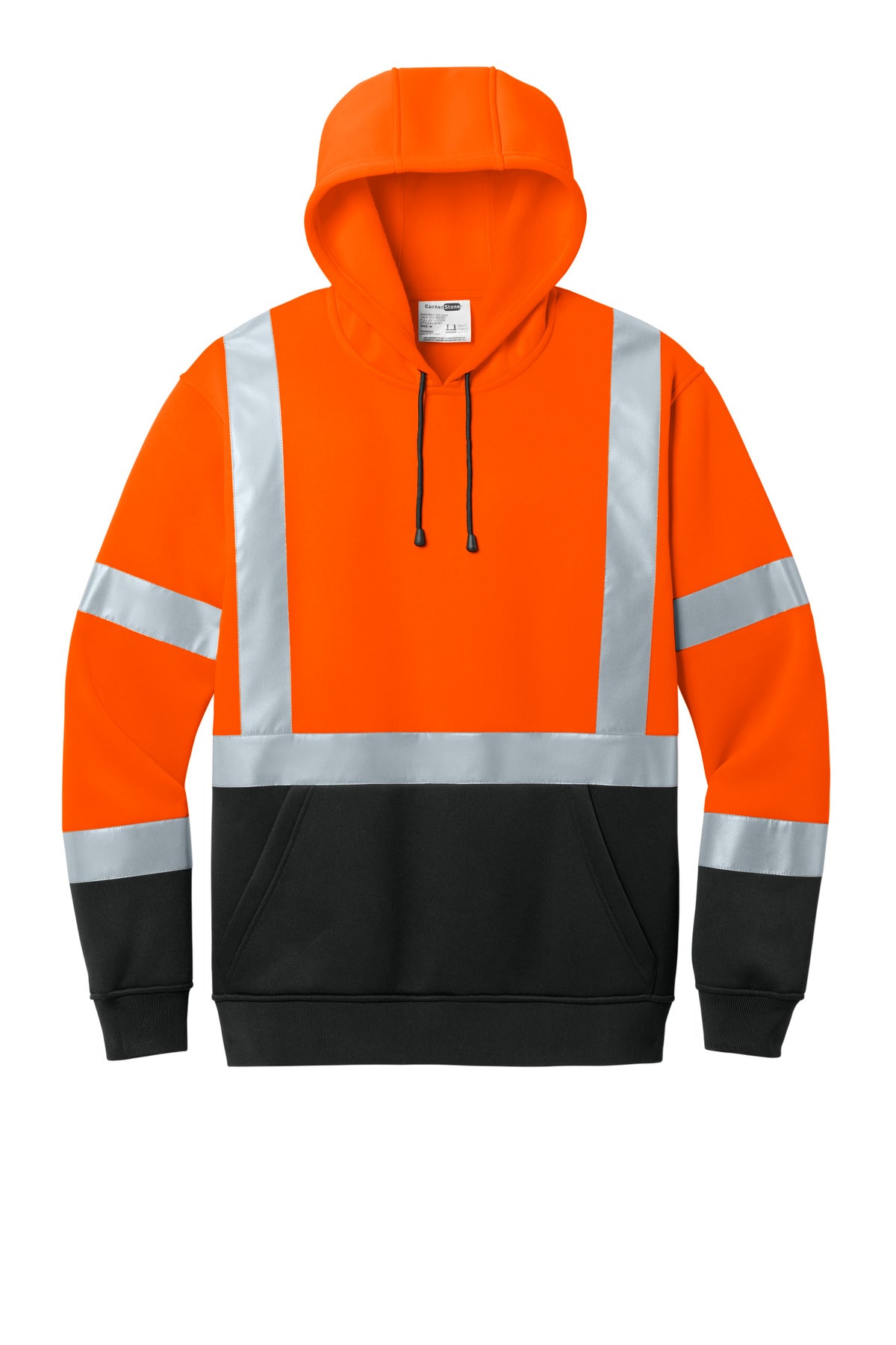 CornerStone Class 3 Heavy-Duty Fleece Safety Pullover Hoodie — CSF301 — Safety Orange flat front