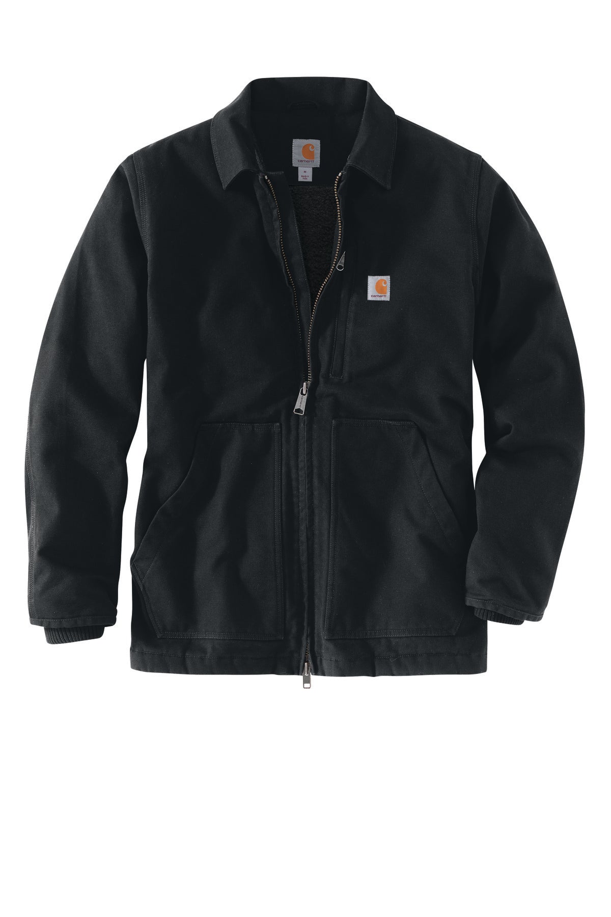 Carhartt Washed Duck Sherpa-Lined Coat — CT104293 — Black flat front