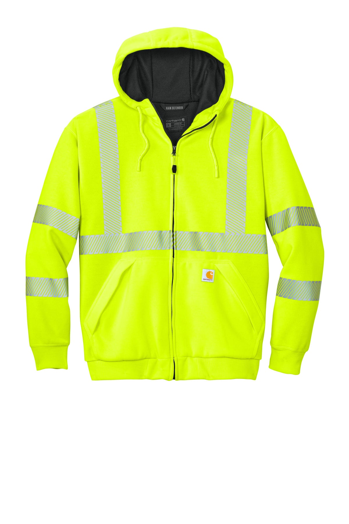 Carhartt Class 3 Heavyweight Safety Zip Hoodie — CT104988 — Brite Lime flat front