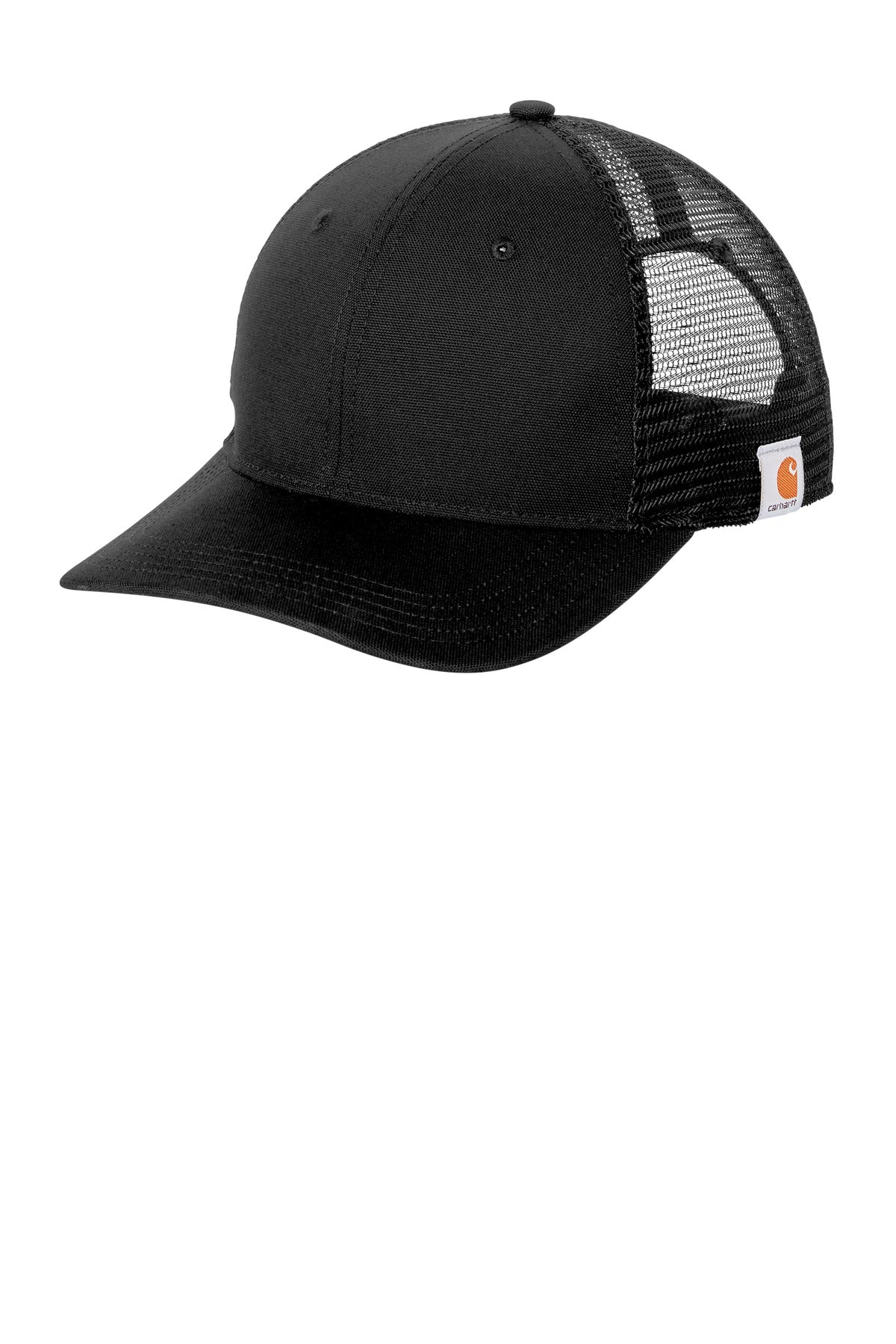 Carhartt Cotton Canvas Mesh Back Trucker Hat — CT105298 — Black flat front