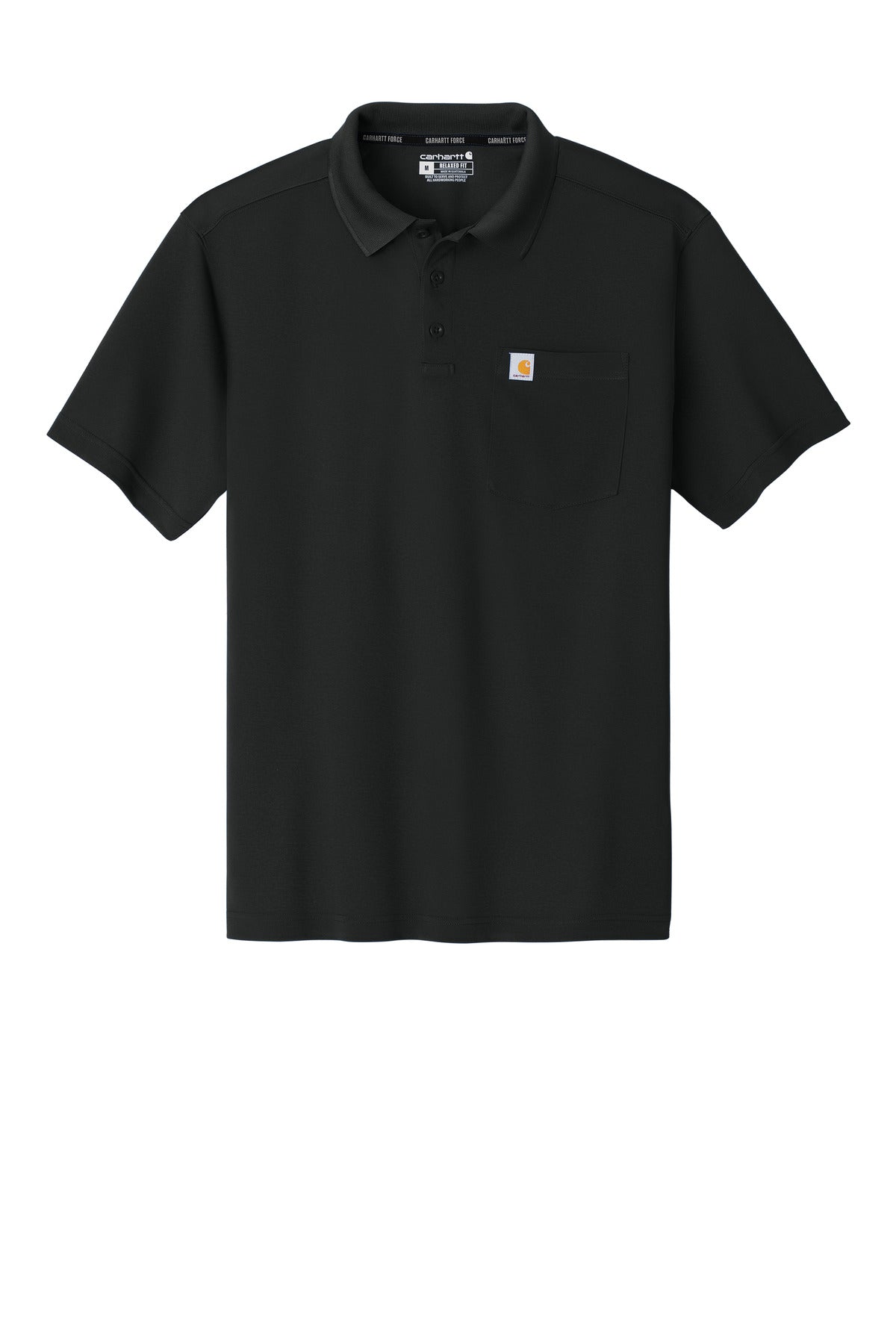 Carhartt Force UPF 40 Performance Pocket Polo - Embroidered — CT106880 — Black flat front