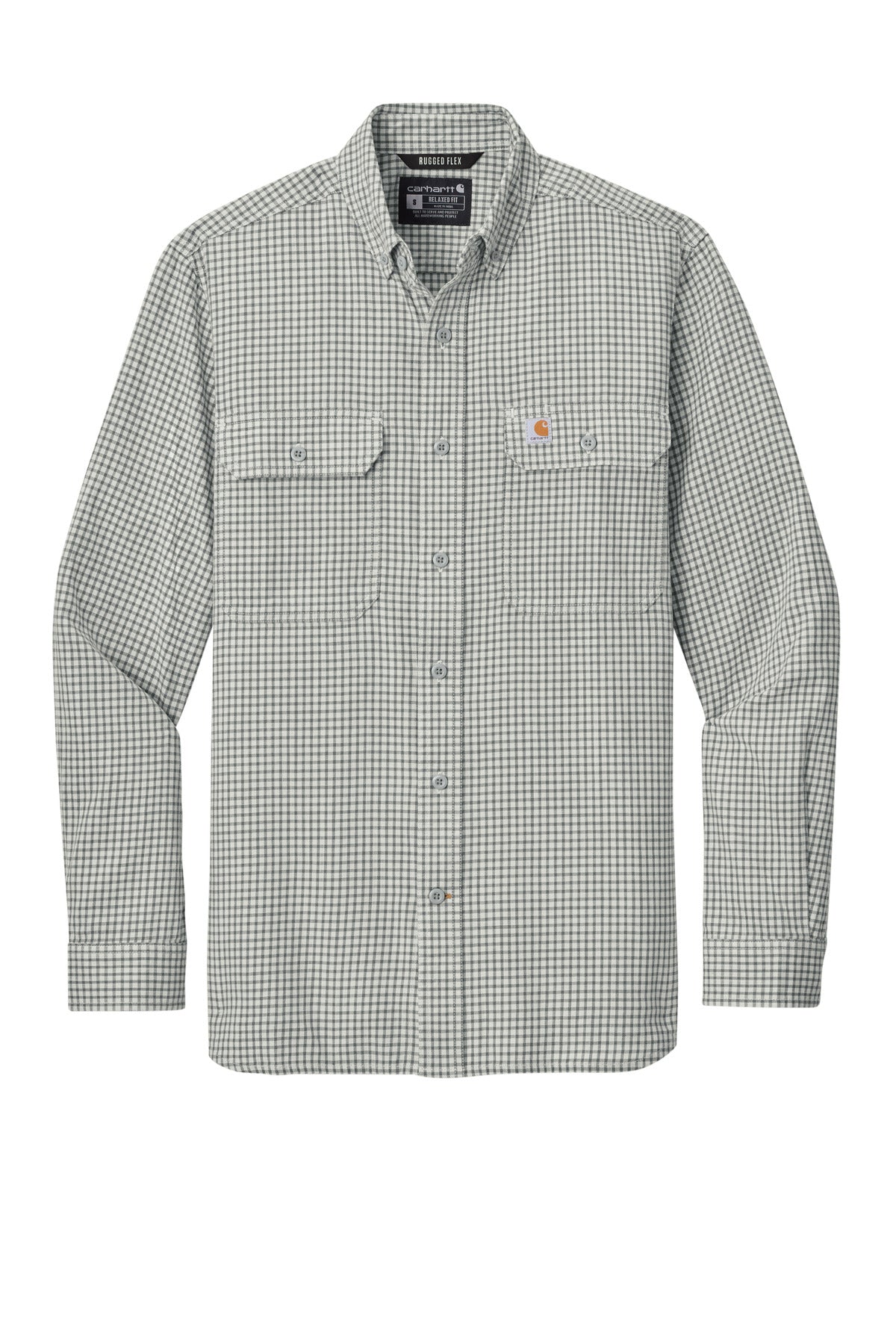 Carhartt  Rugged Flex  Plaid Long Sleeve Shirt — CT107109 — Check Steel Malt flat front