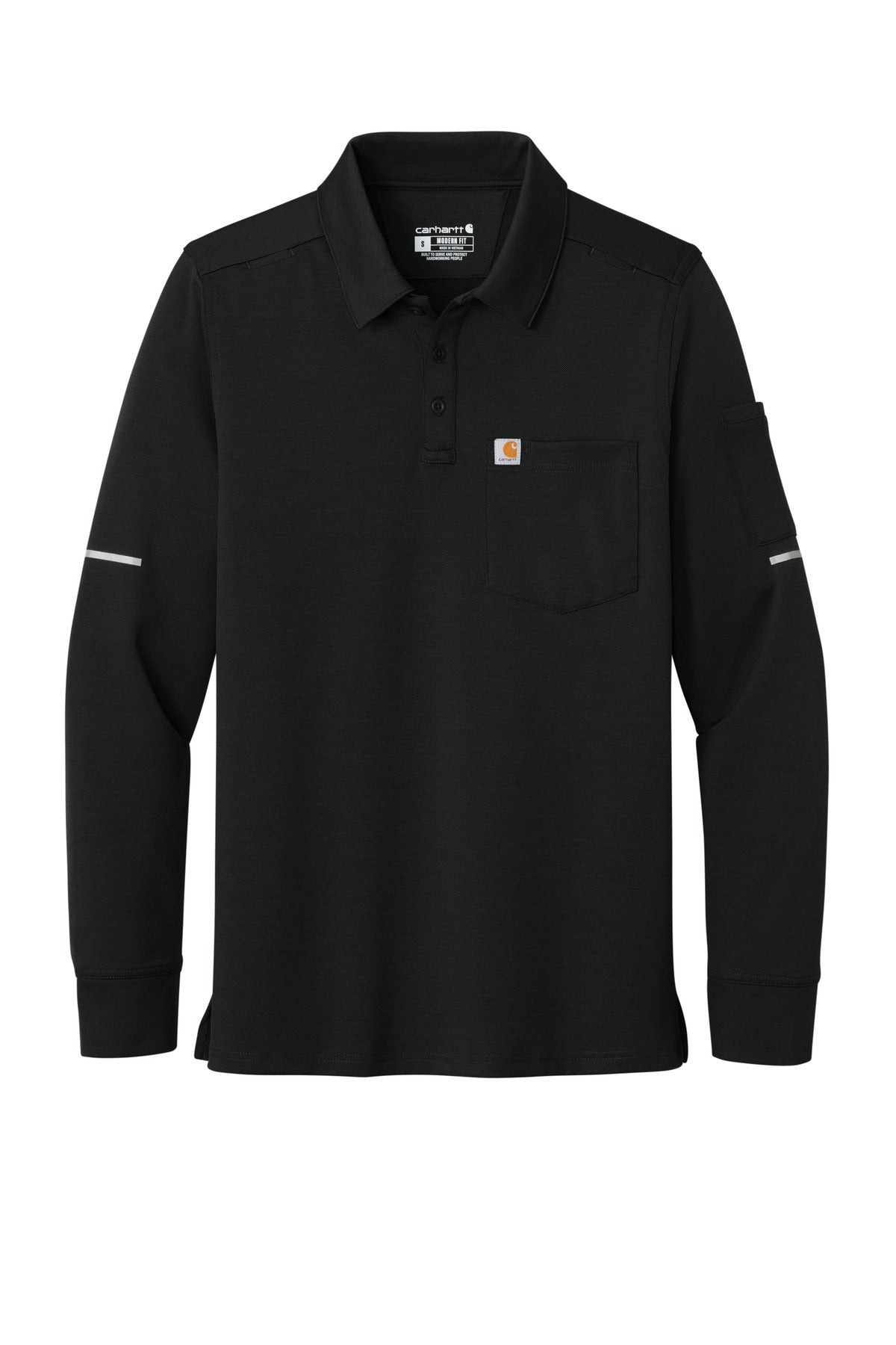 Carhartt  FLD & RSCU Long Sleeve Polo — CTC16129 — Black flat front