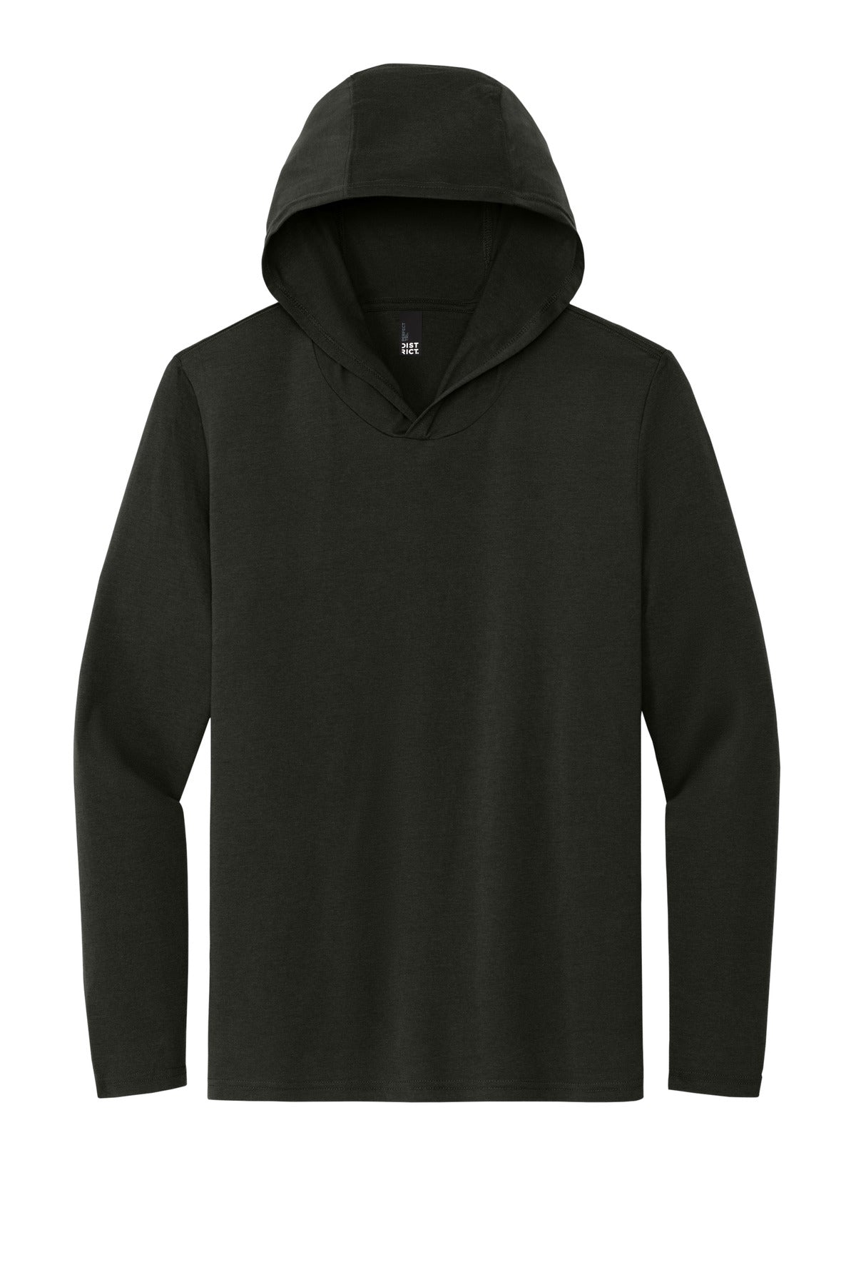 District Perfect Tri-Blend Hooded Long Sleeve T-shirt — DM139 — Black flat front