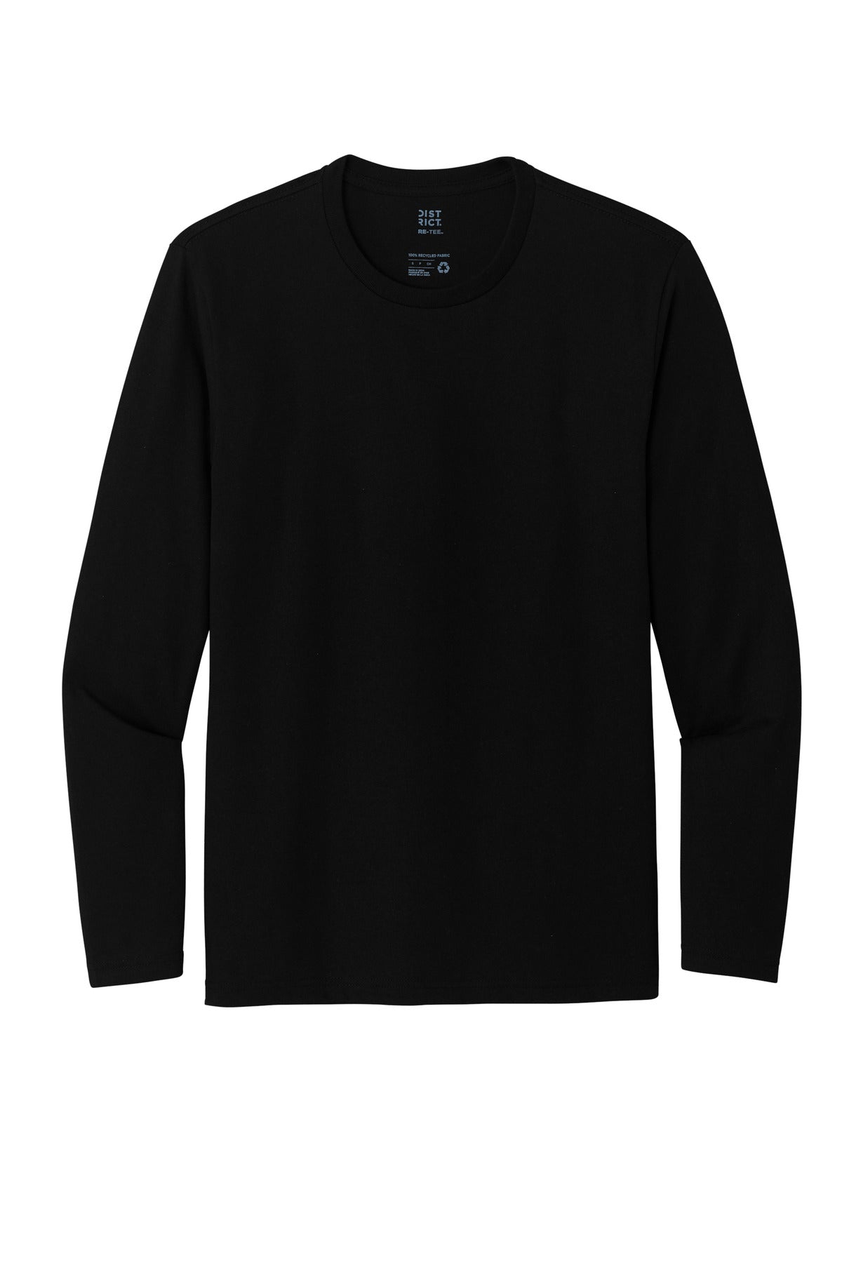 District Re‑Tee Long Sleeve T‑shirt - Embroidered — DT8003 — Black flat front