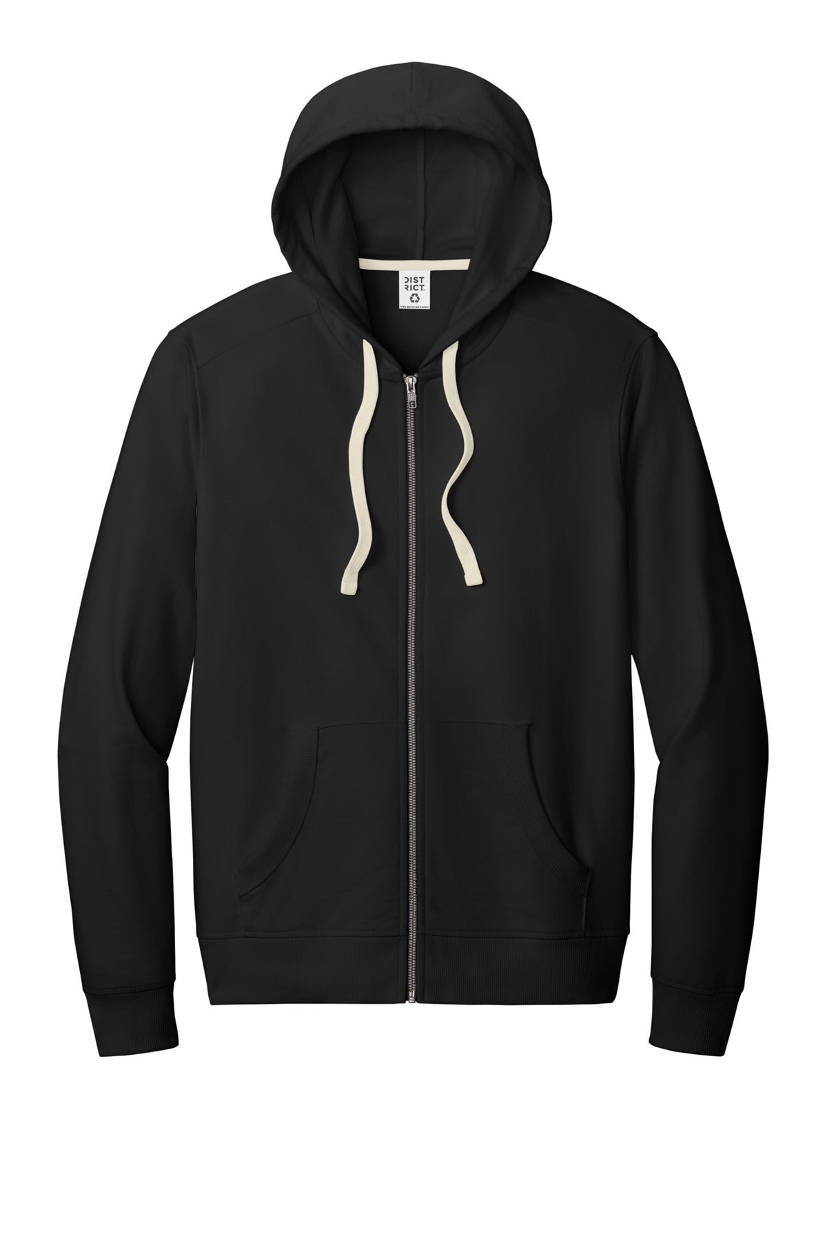 District Re-Fleece Zip Hoodie — DT8102 — Black flat front