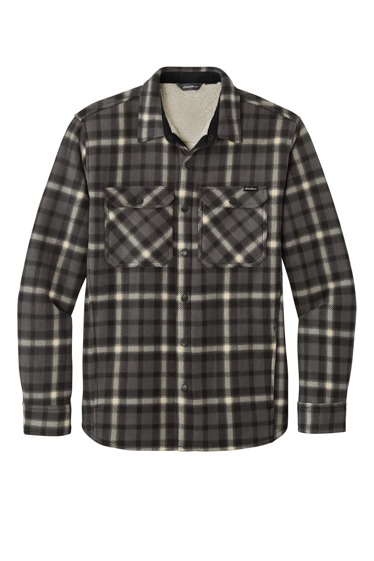 Eddie Bauer Woodland Fleece Shirt Jacket — EB228 — Grey Steel/ Bone flat front