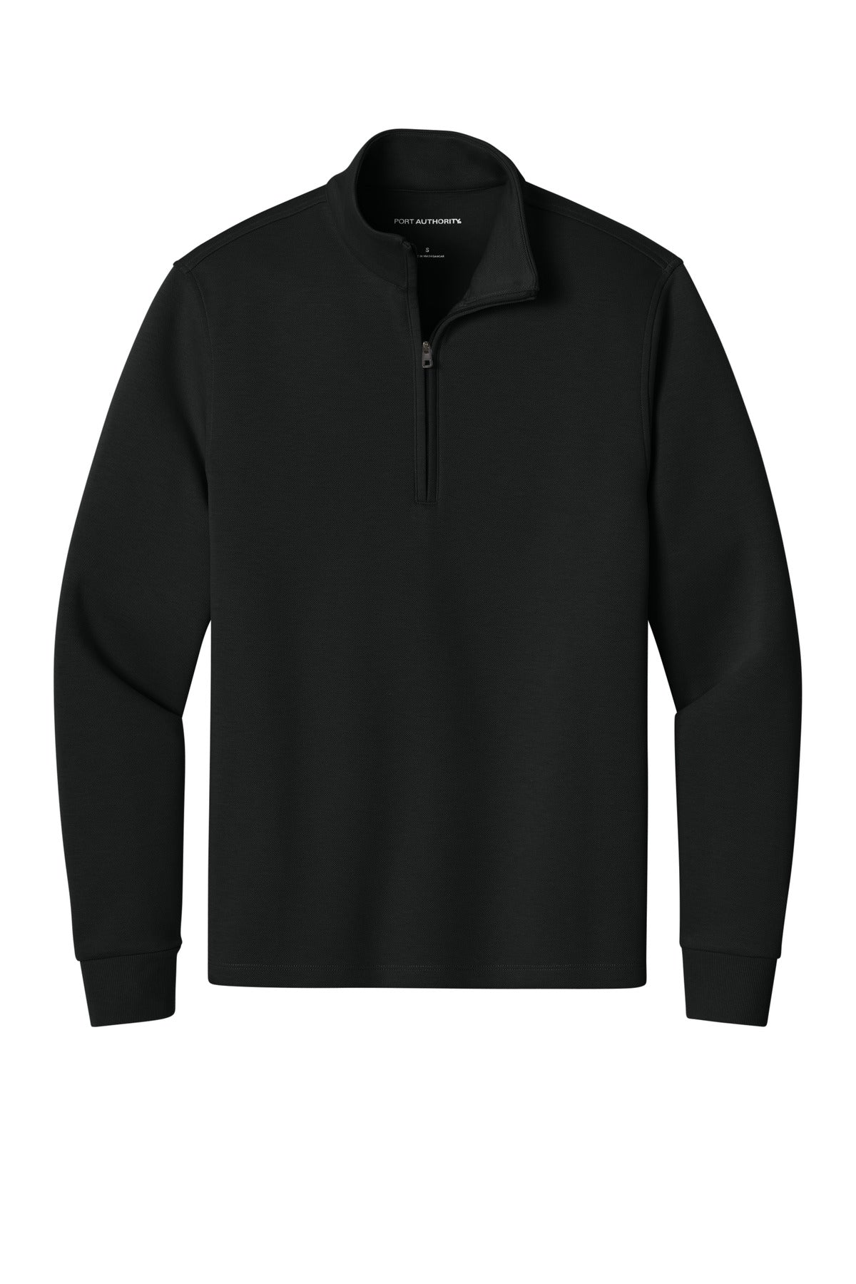 Port Authority Wearever Double Pique Quarter Zip Sweatshirt — K210 — Deep Black flat front