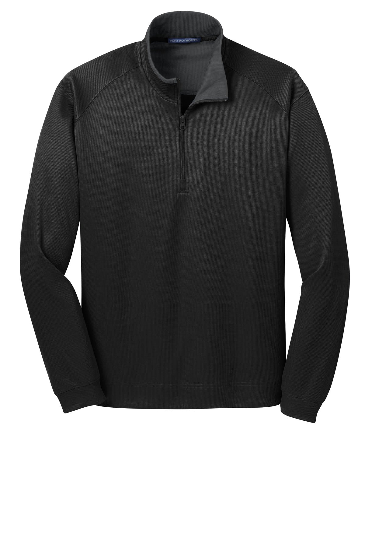 Port Authority Vertical Texture Quarter Zip Pullover — K805 — Black/ Iron Grey flat front