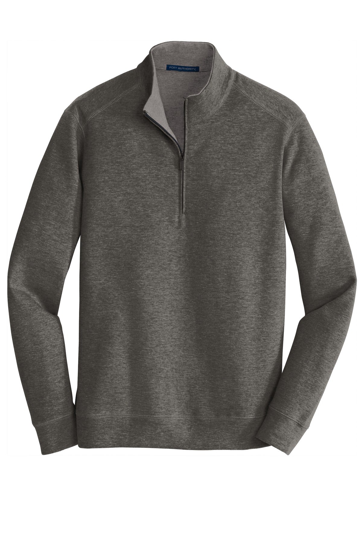 Port Authority Interlock Quarter Zip Pullover — K807 — Charcoal Heather/ Medium Heather Grey flat front