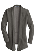Port Authority Women's Premium Interlock Cardigan — L807 — Charcoal Heather/ Medium Heather Grey flat front