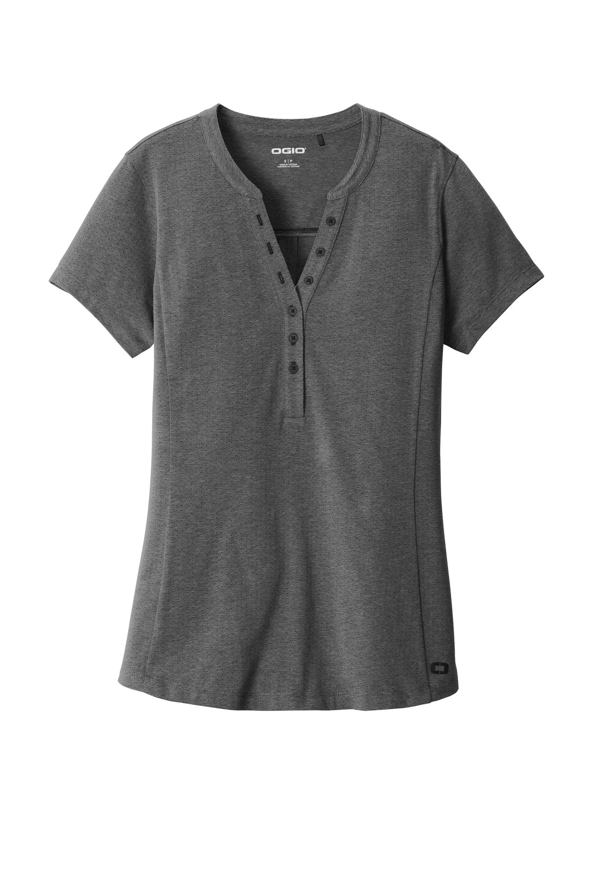 OGIO Women's Tread Lightweight Henley — LOG136 — Blacktop Heather flat front