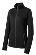 Sport-Tek Women's Sport-Wick Stretch Full Zip Jacket — LST853 — Black/ Charcoal Grey flat front