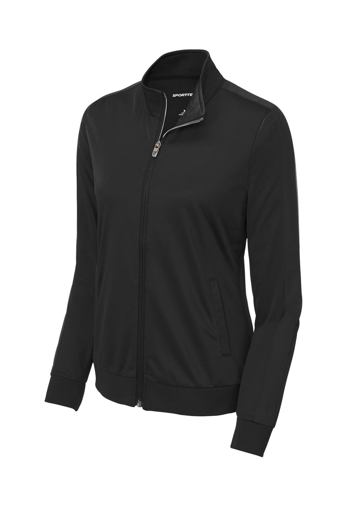 Sport-Tek Women's Tricot Track Jacket — LST94 — Black/ Black flat front
