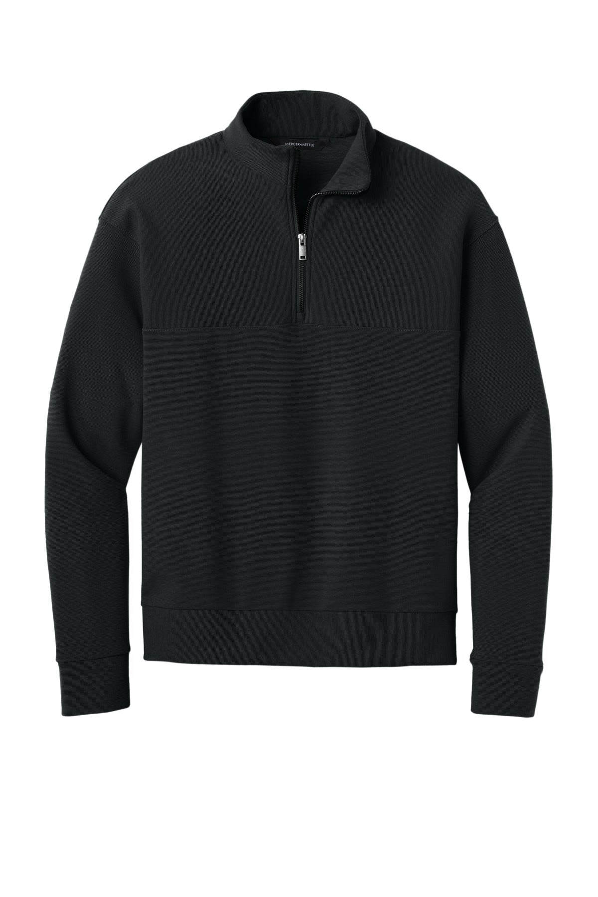 Mercer+Mettle Linear Texture Quarter Zip Sweatshirt — MM3040 — Deep Black flat front