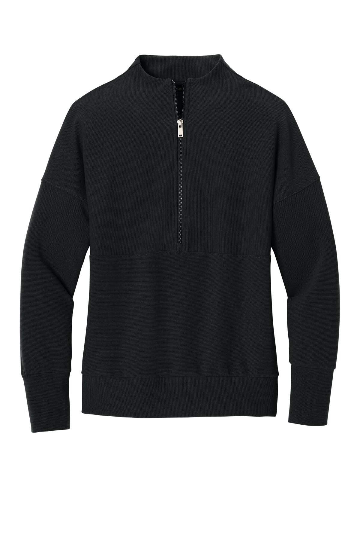 Mercer+Mettle Women's Linear Texture Quarter Zip Sweatshirt — MM3041 — Deep Black flat front