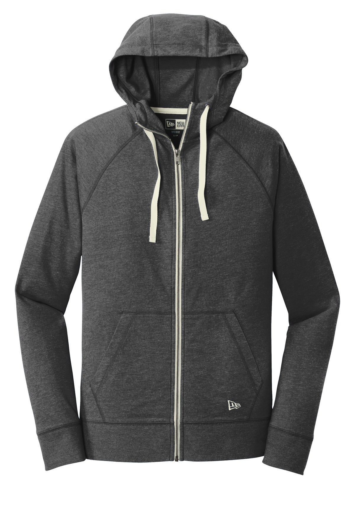 New Era Sueded Full Zip T-shirt Hoodie — NEA122 — Black Heather flat front