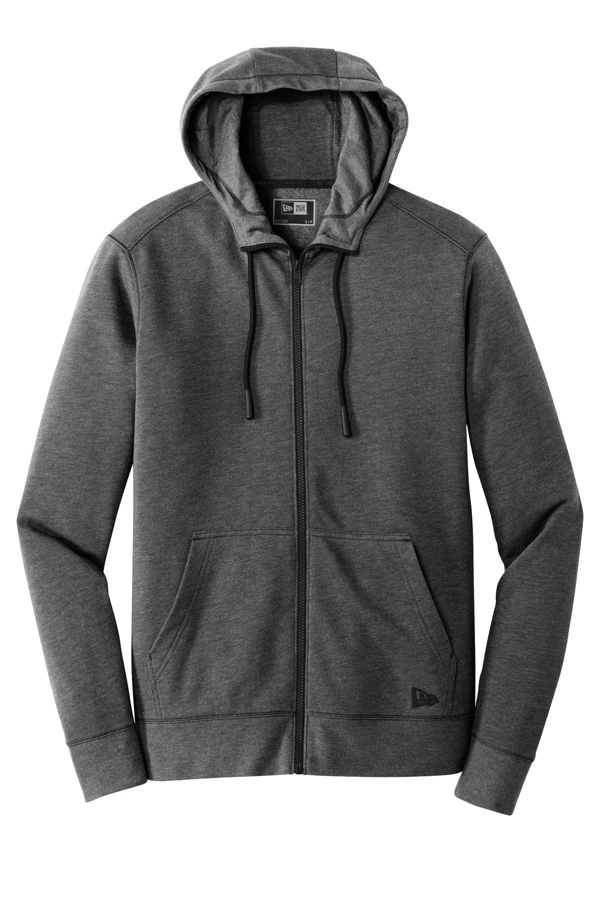 New Era Tri-Blend Zip Hoodie - Embroidered — NEA511 — Black Heather flat front