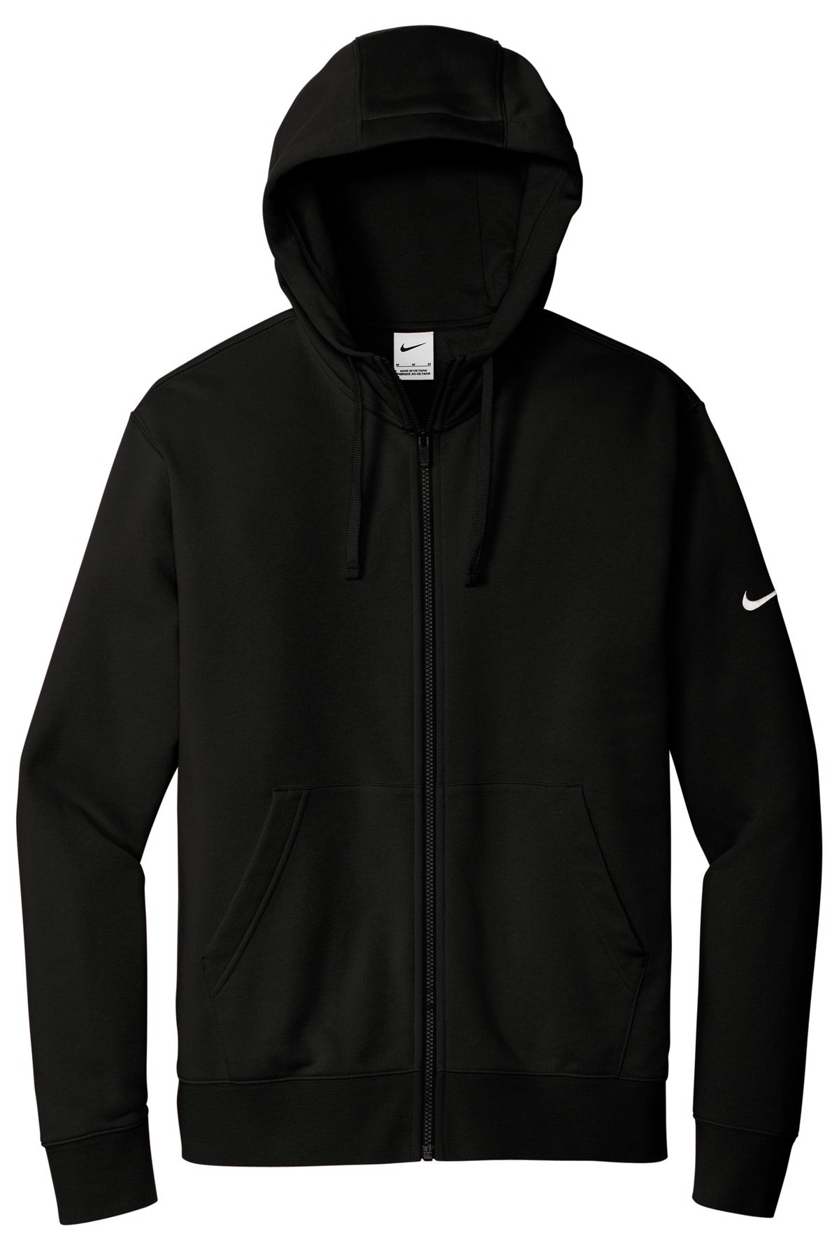 Nike Club Fleece Sleeve Swoosh Zip Hoodie — NKDR1513 — Black flat front