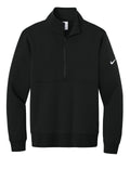Nike Club Swoosh Sleeve Quarter Zip Sweatshirt — NKDX6718 — Black flat front