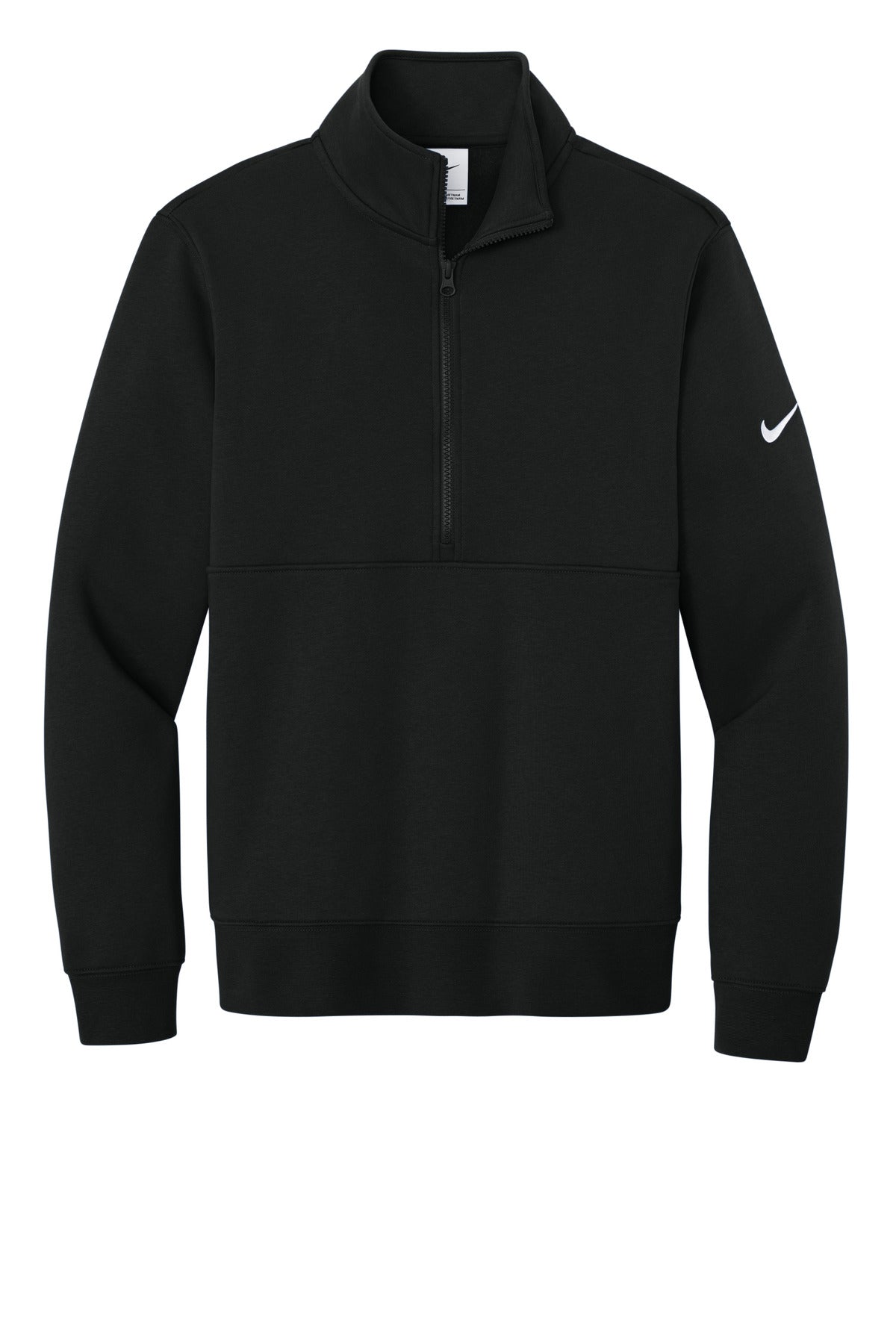 Nike Club Swoosh Sleeve Quarter Zip Sweatshirt — NKDX6718 — Black flat front