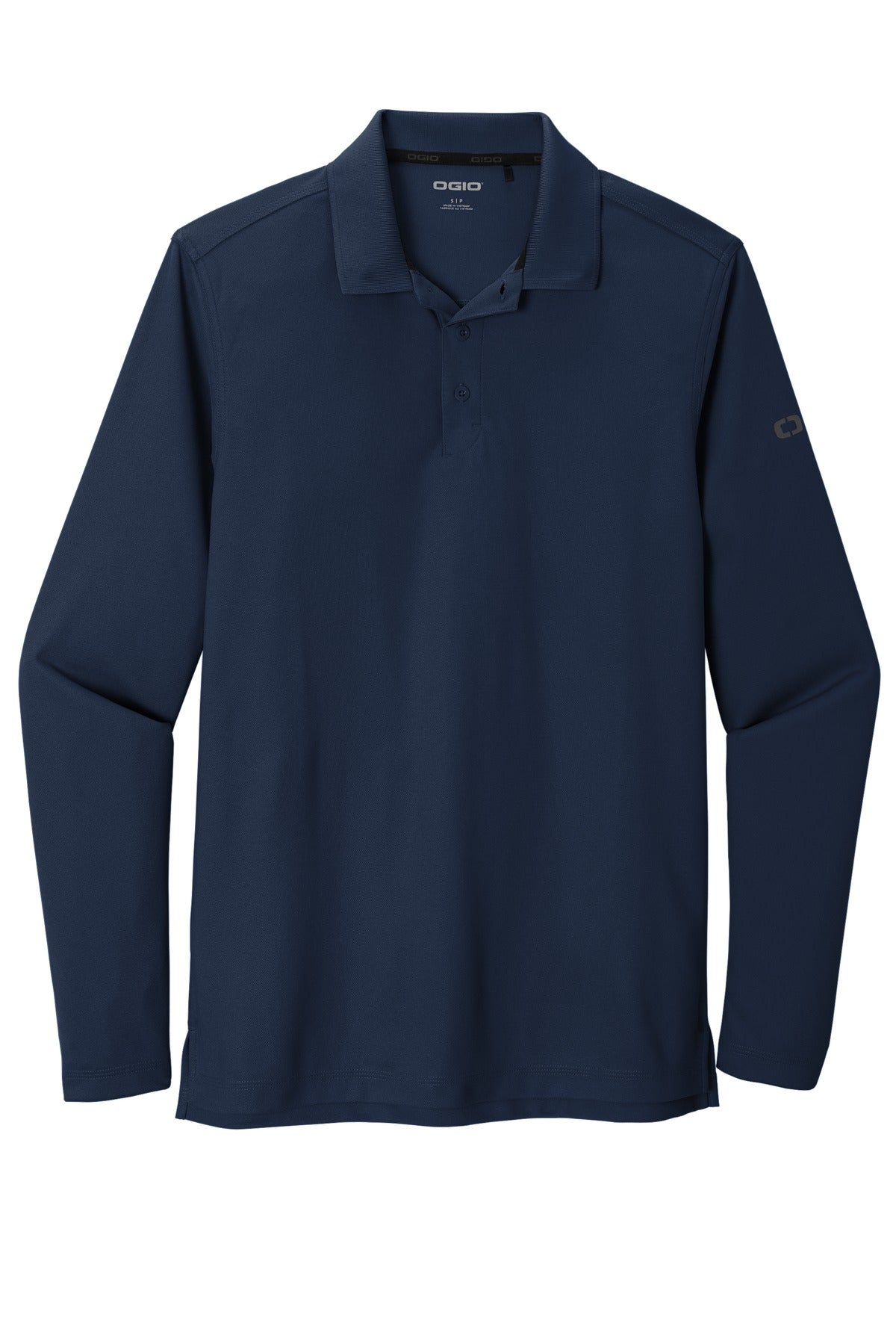 OGIO Caliber 2.0 Long Sleeve Performance Pique Polo - Embroidered — OG105 — Navy flat front