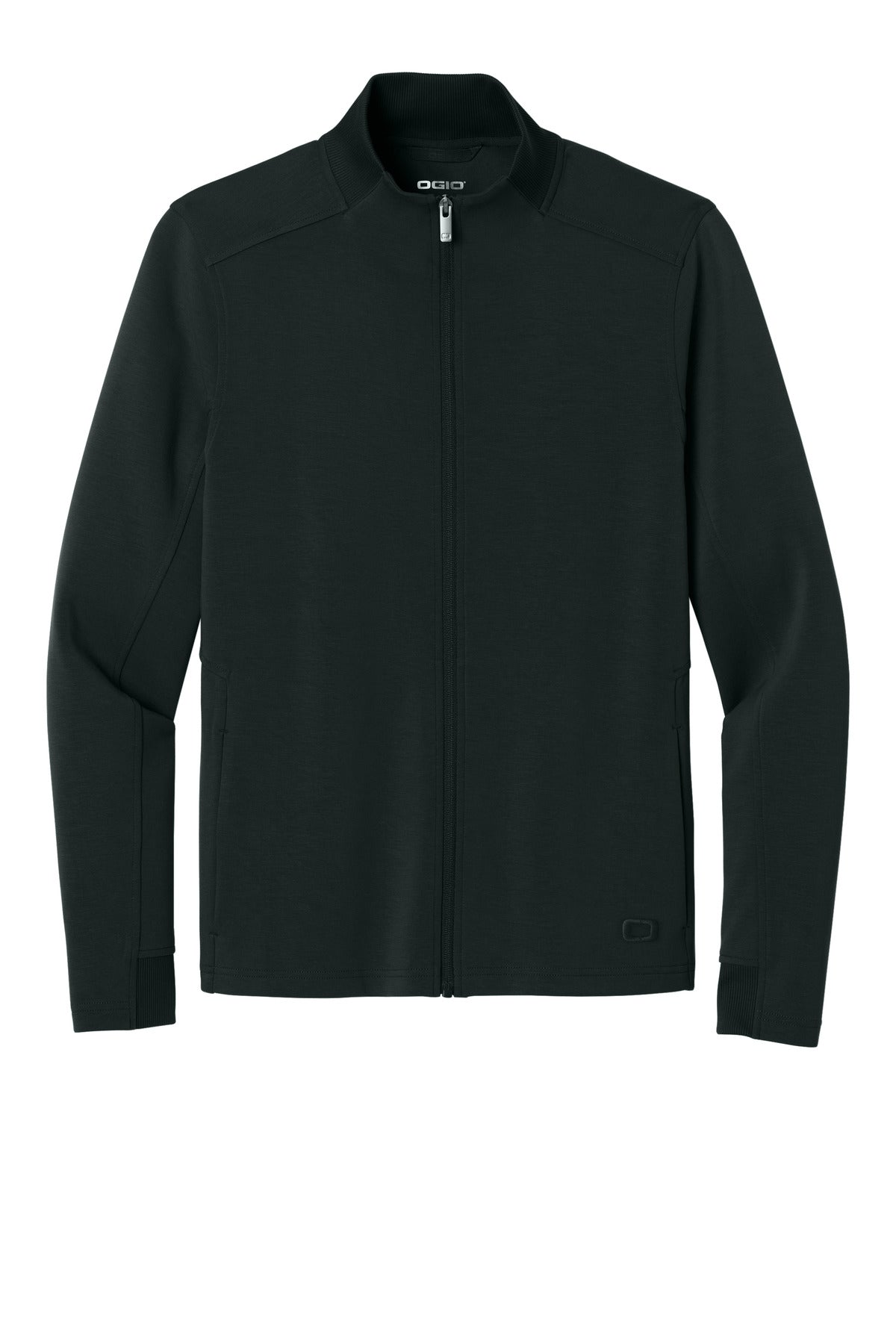 OGIO Transcend Recycled Full Zip Sweatshirt — OG860 — Blacktop flat front