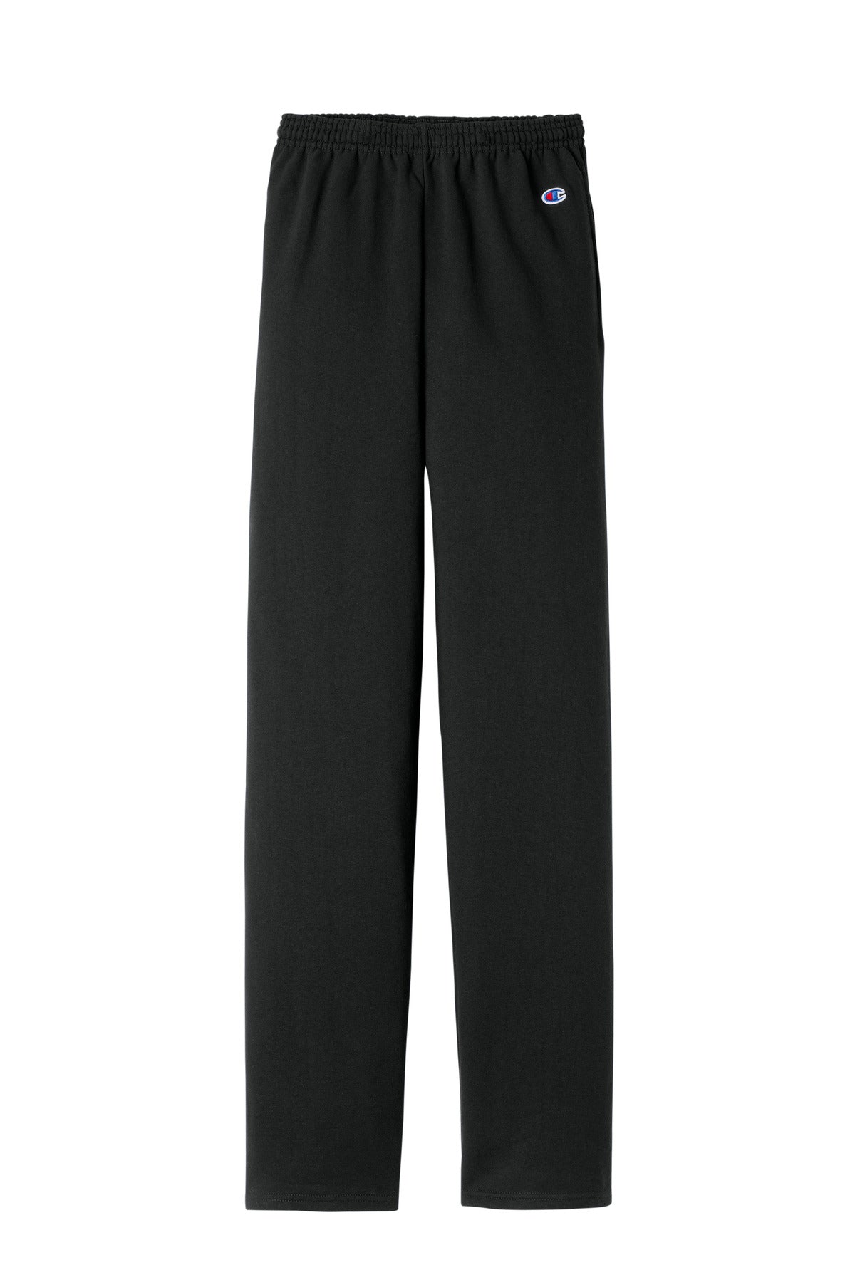 Champion Powerblend Midweight Open Bottom Sweatpants — P800 — Black flat front