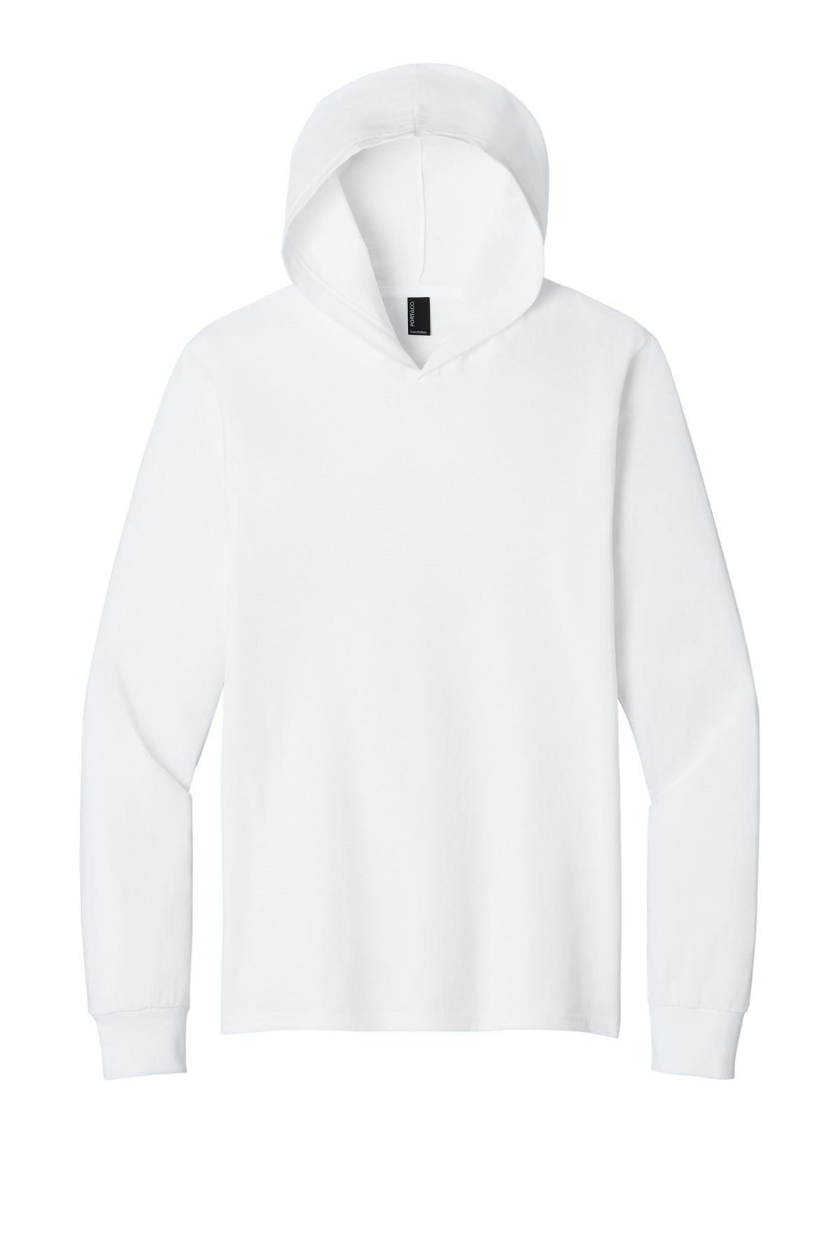 Port & Company Core Cotton Hooded Long Sleeve T-shirt — PC54H — White flat front