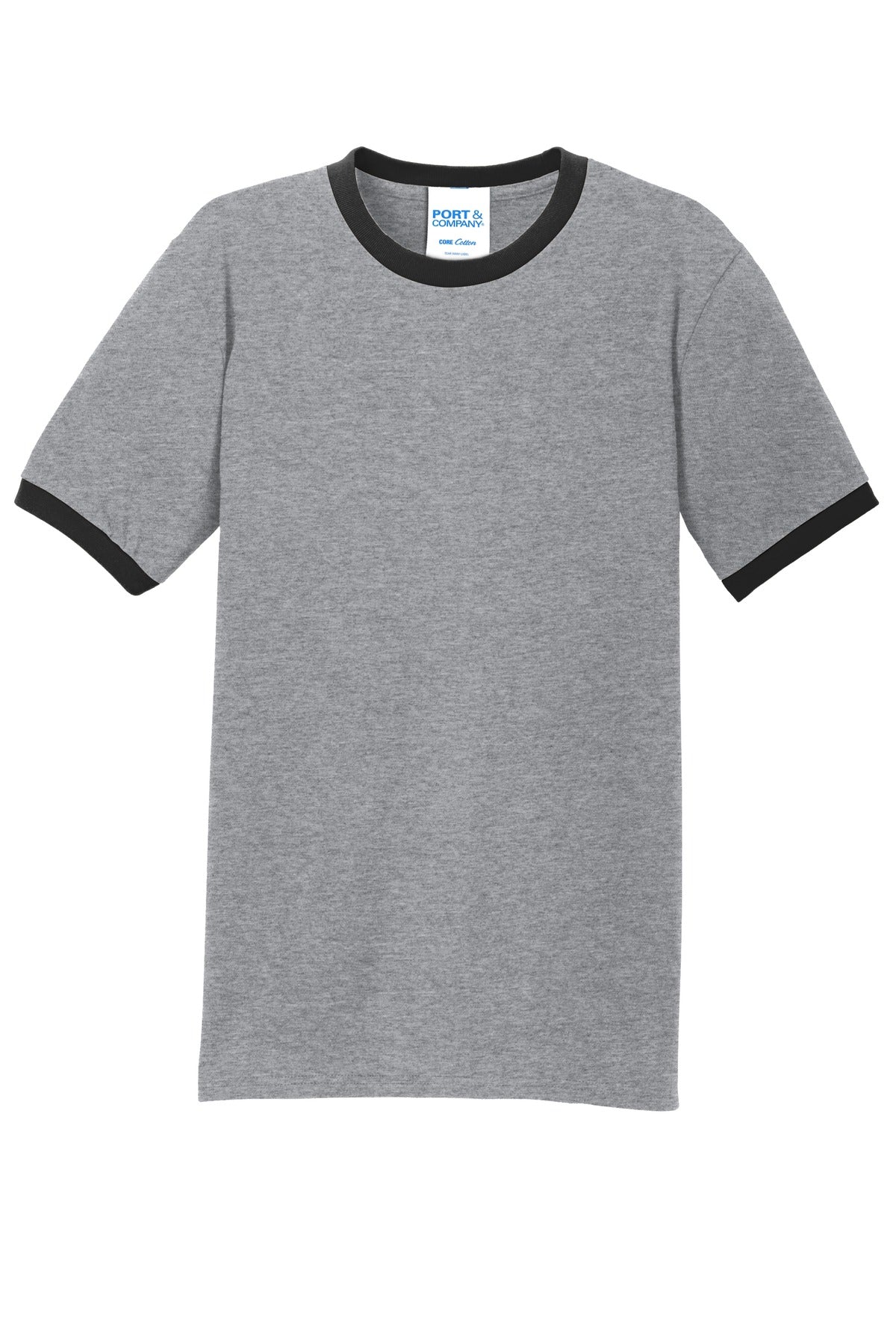 Port & Company Ringer T-shirt — PC54R — Athletic Heather/ Jet Black flat front