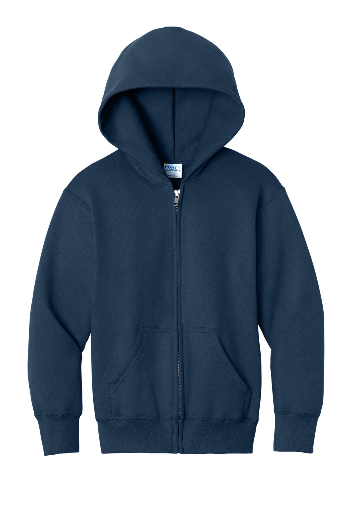 Port & Company Youth Core Zip Hoodie — PC78YZH — Navy flat front