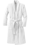 Port Authority Checkered Terry Shawl Collar Robe — R103 — White flat front